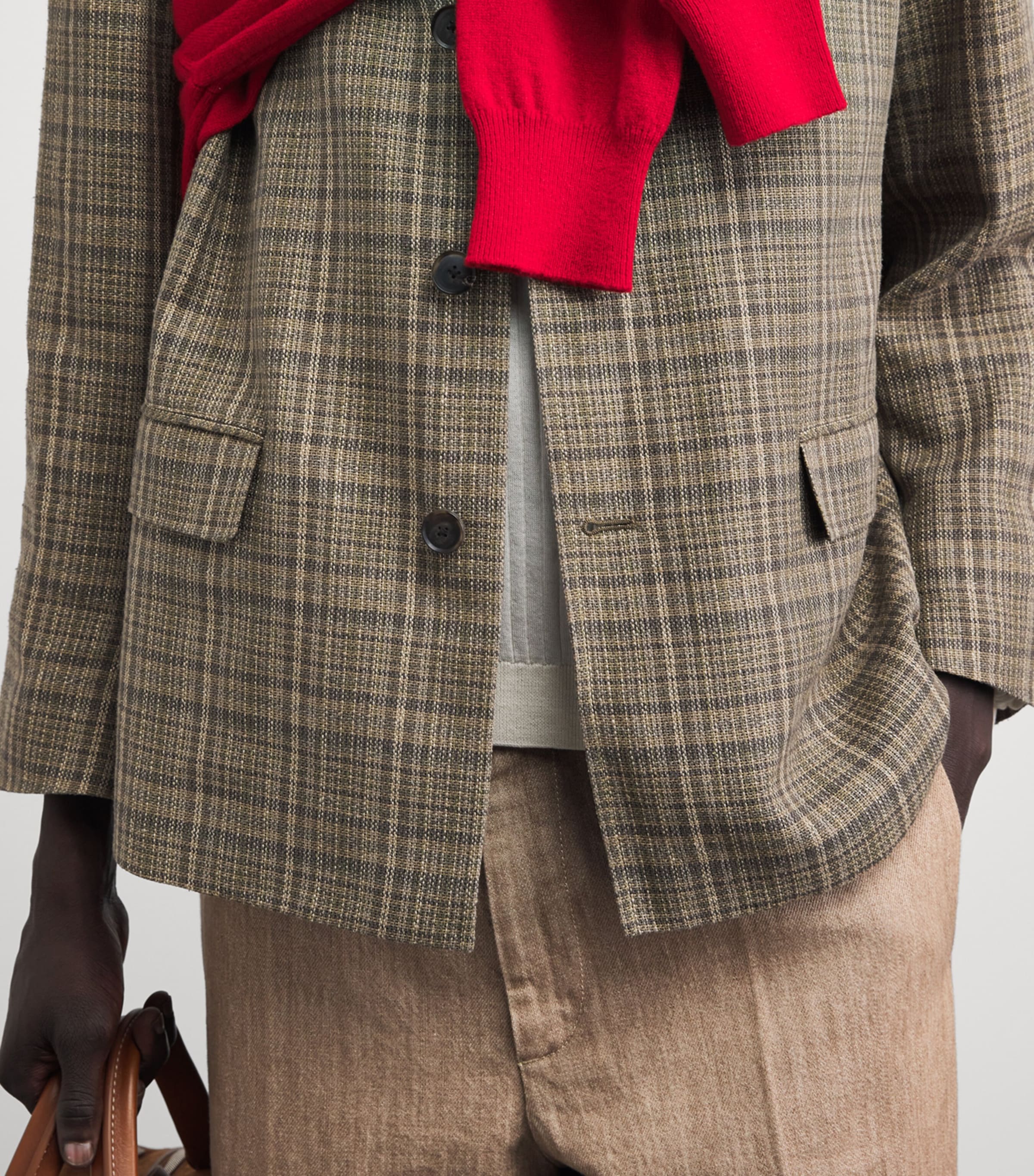 Silk-Linen Check Jacket DARK BROWN CHECK Image 3
