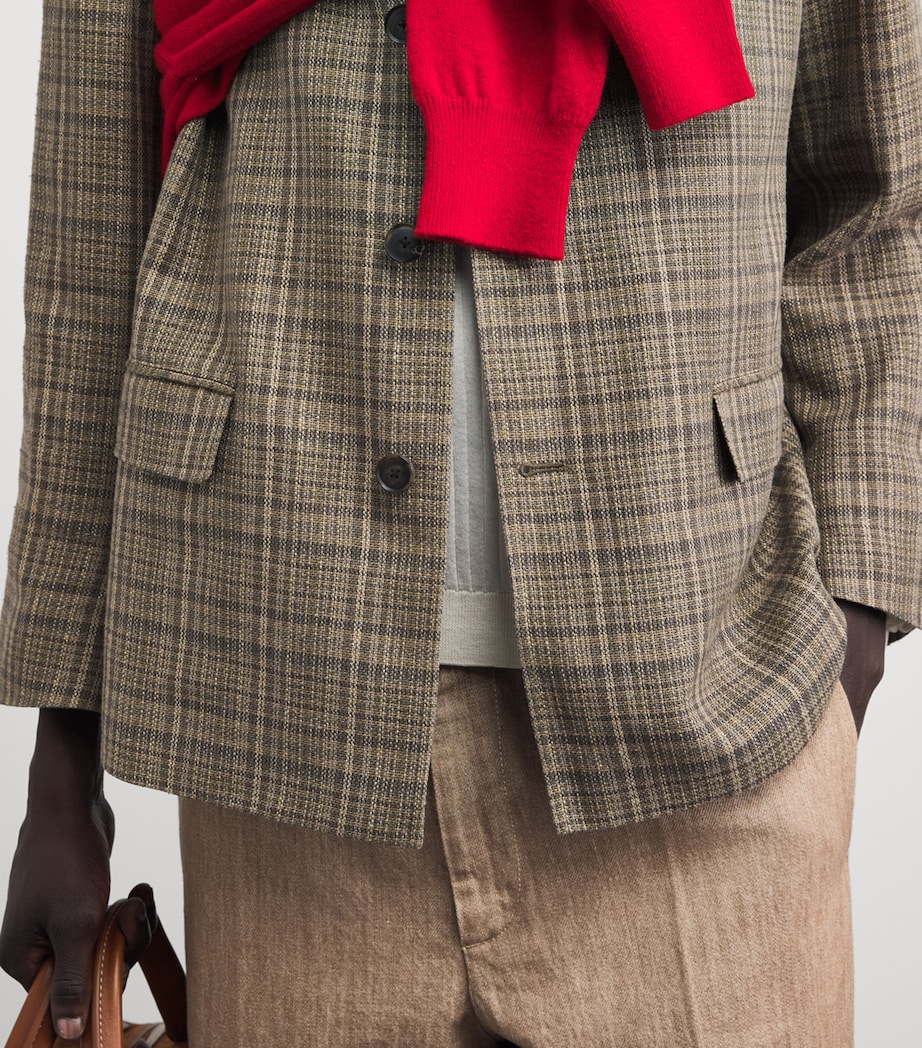 Silk-Linen Check Jacket DARK BROWN CHECK Image 3