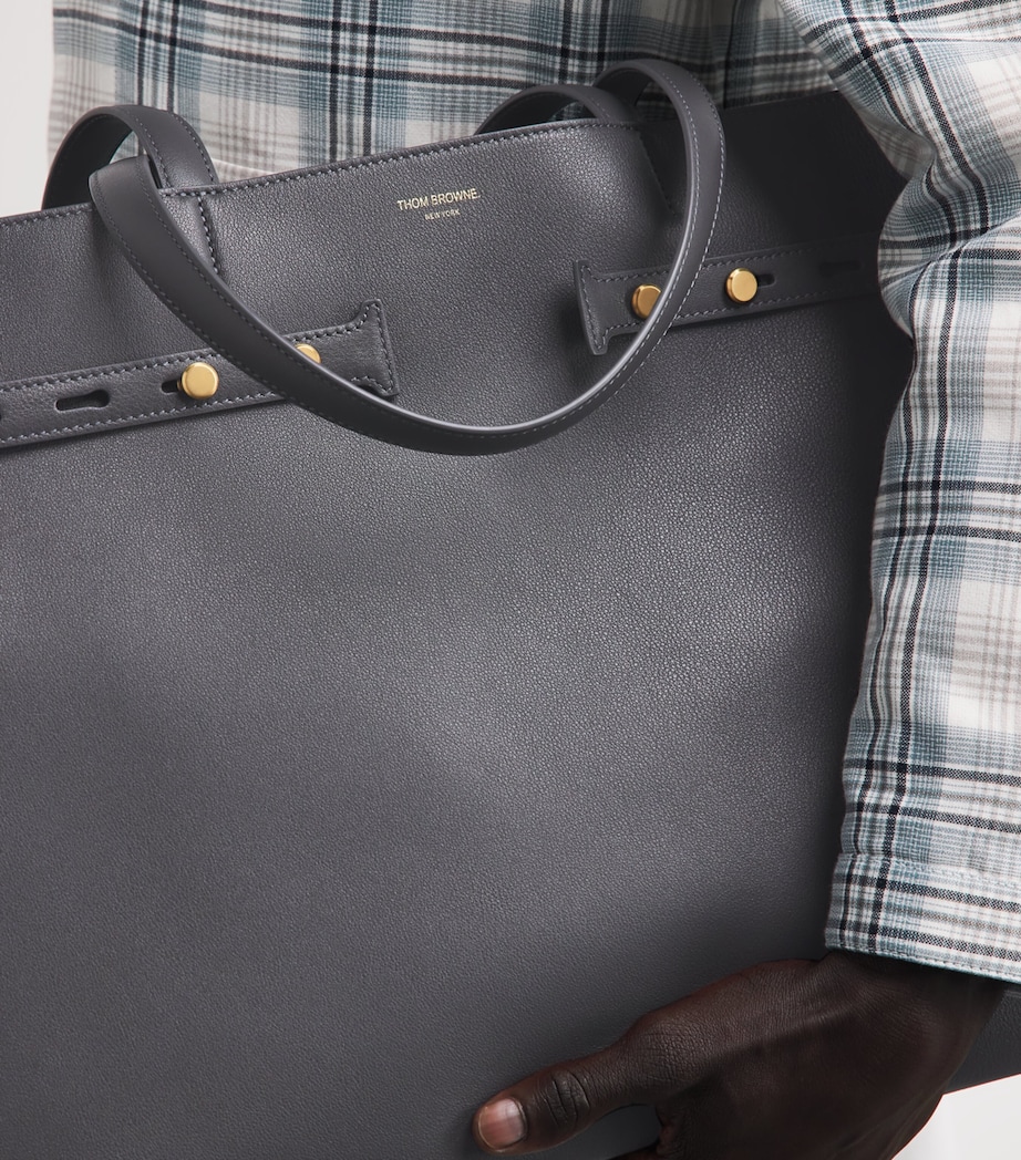 Thom Browne Leather Cabas Tote Bag Dark Grey Image 4