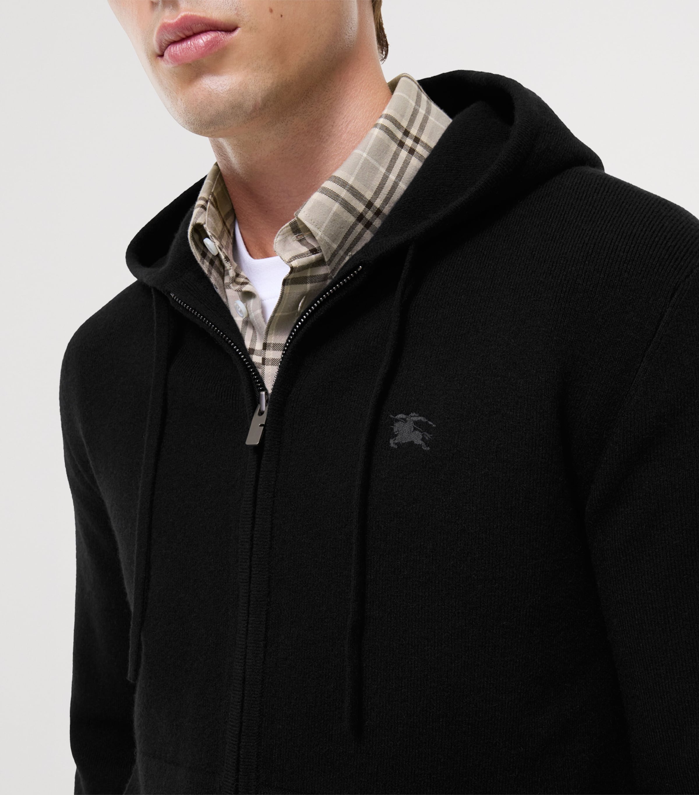 Burberry Mens Cashmere-Blend Zip-Up Hoodie Black Image 3