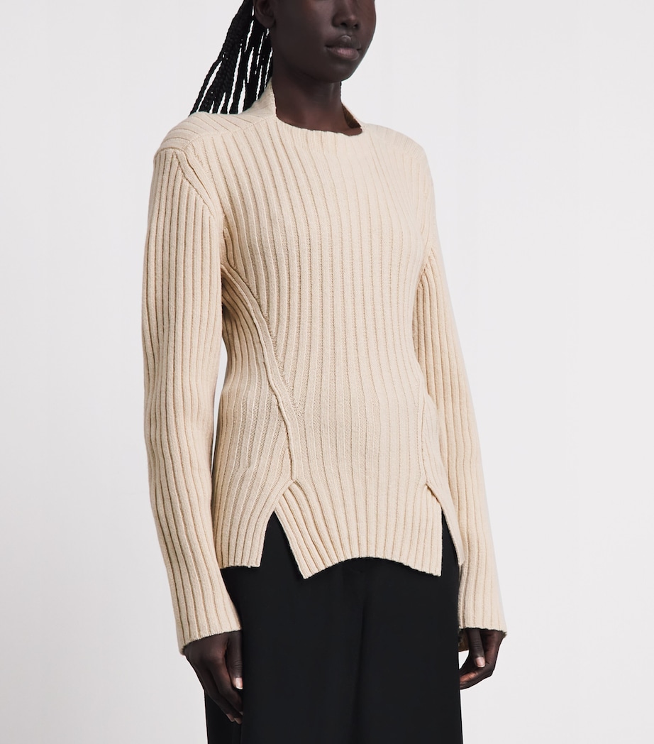 Victoria Beckham Womens Wool-Cashmere Ribbed Sweater Elderflower Image 4