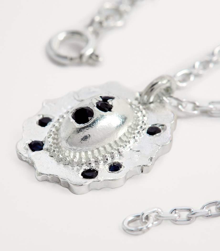 Sapphire-Embedded Medallion Necklace BLUE Image 5