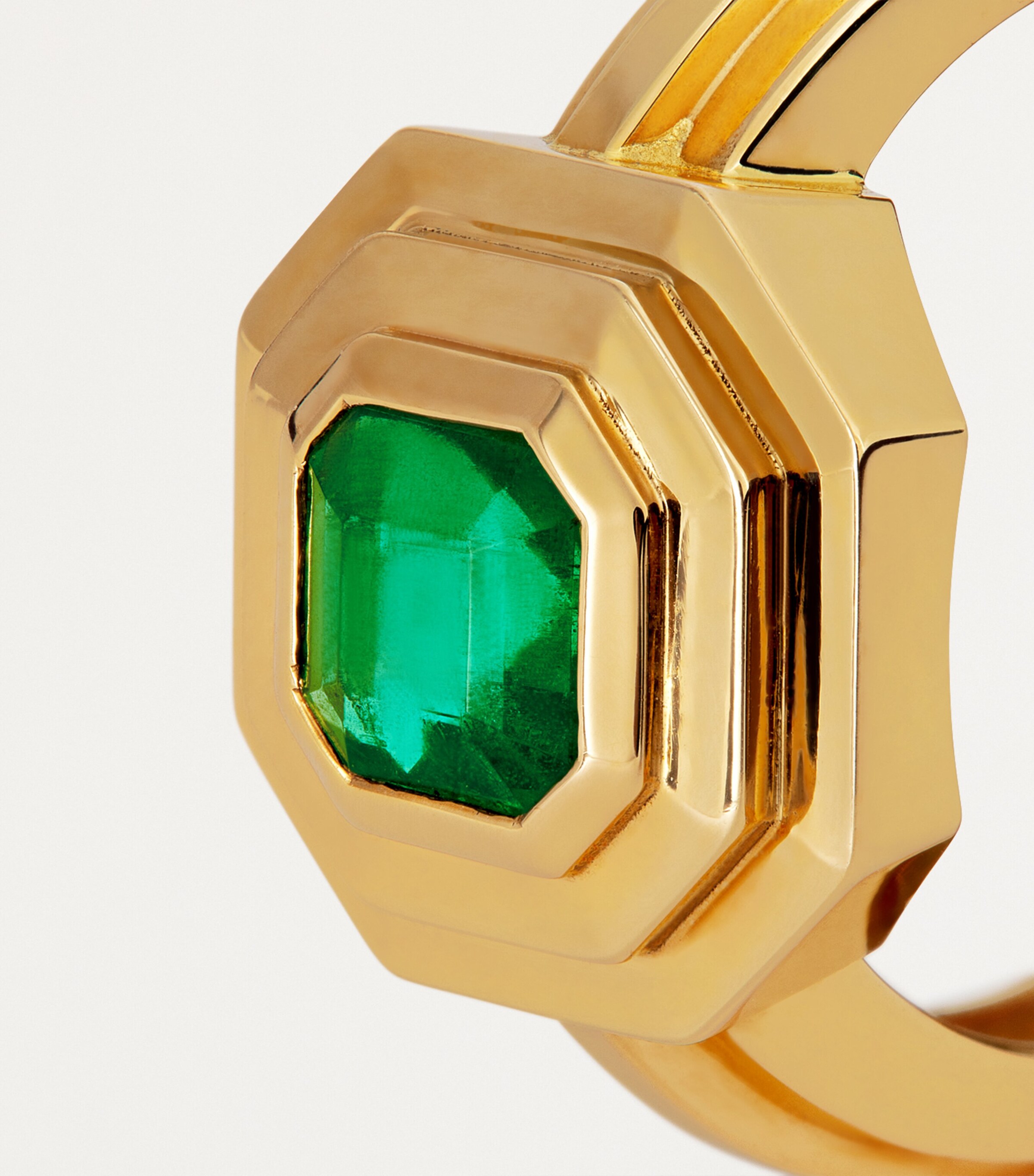 Azlee Yellow Gold and Emerald Staircase Square Ring Yellow Gold Image 5