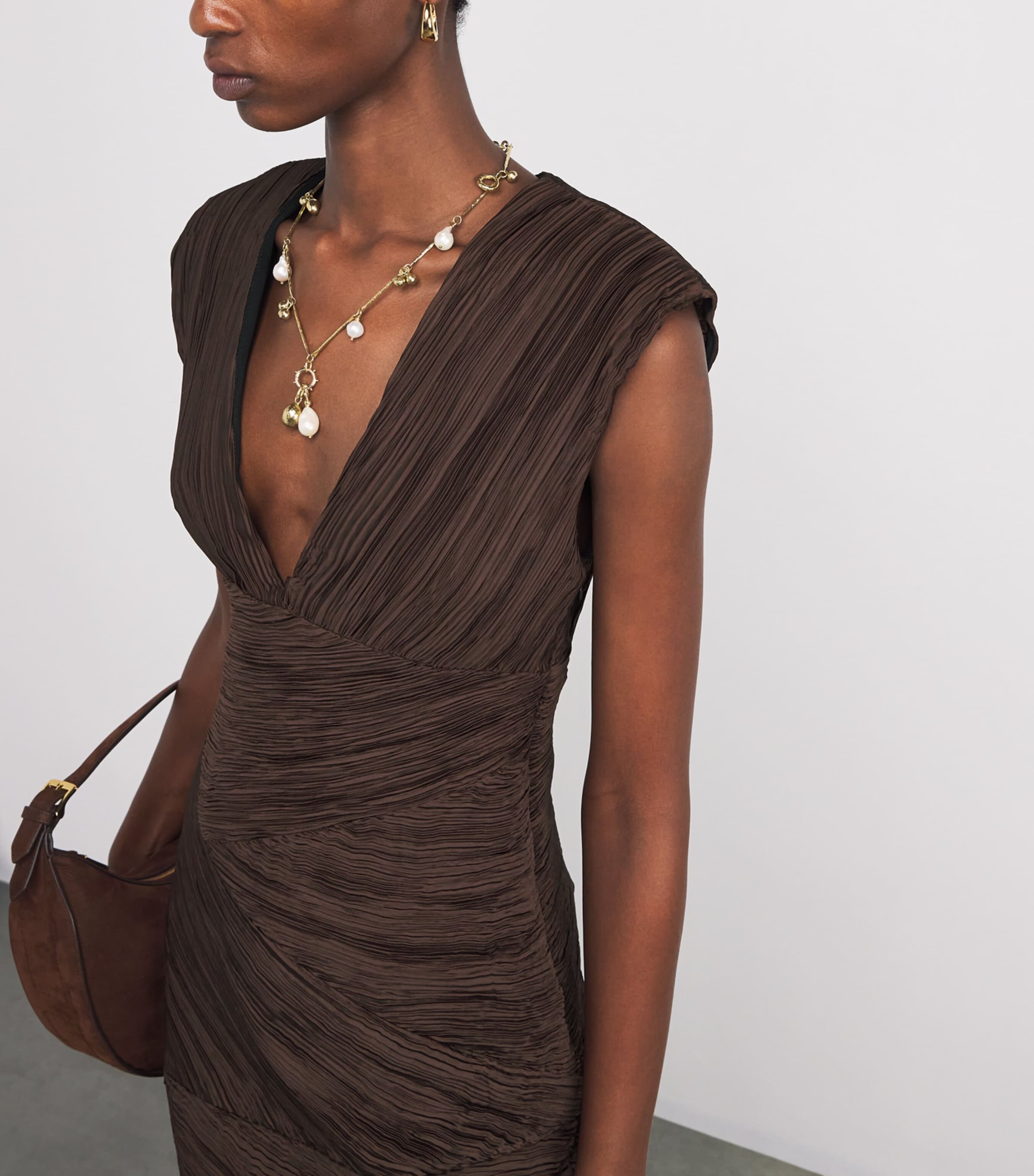 Pleated Mini Dress BROWN Image 4