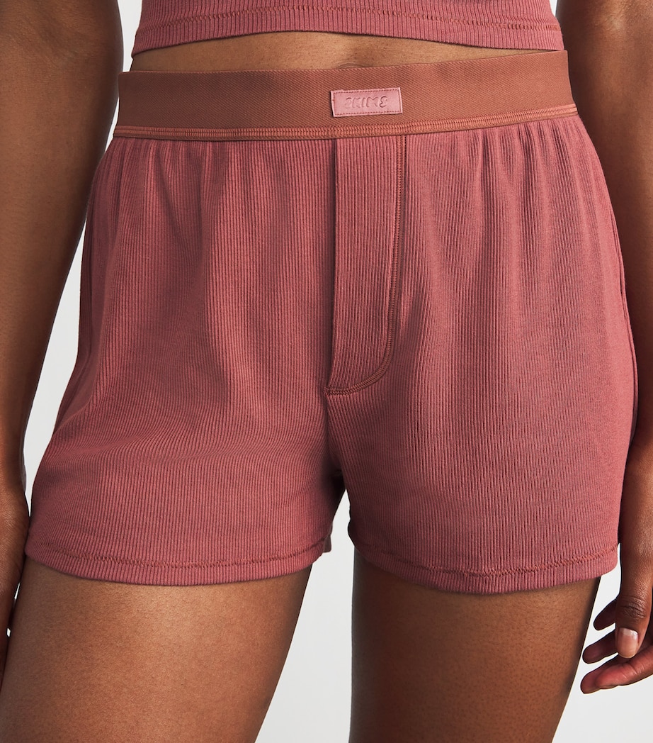 Cotton-Blend Ribbed Boxer Shorts REDWOOD Image 5
