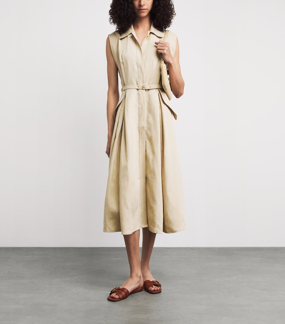 Le Kasha Womens Linen Belted Belek Midi Dress Beige Image 2