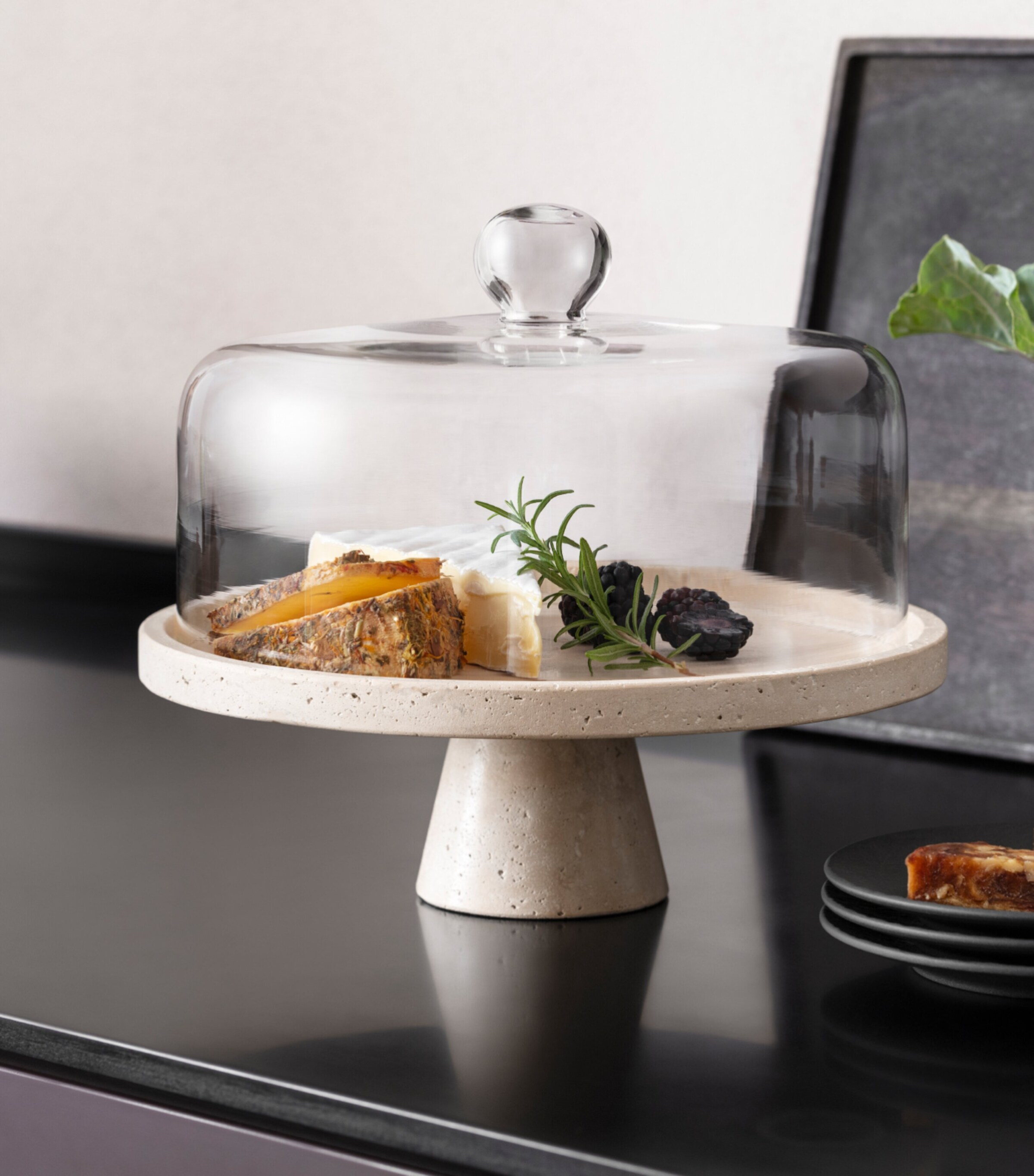 Manufacture Travertine Footed Serving Platter (28cm) BEIGE Image 2