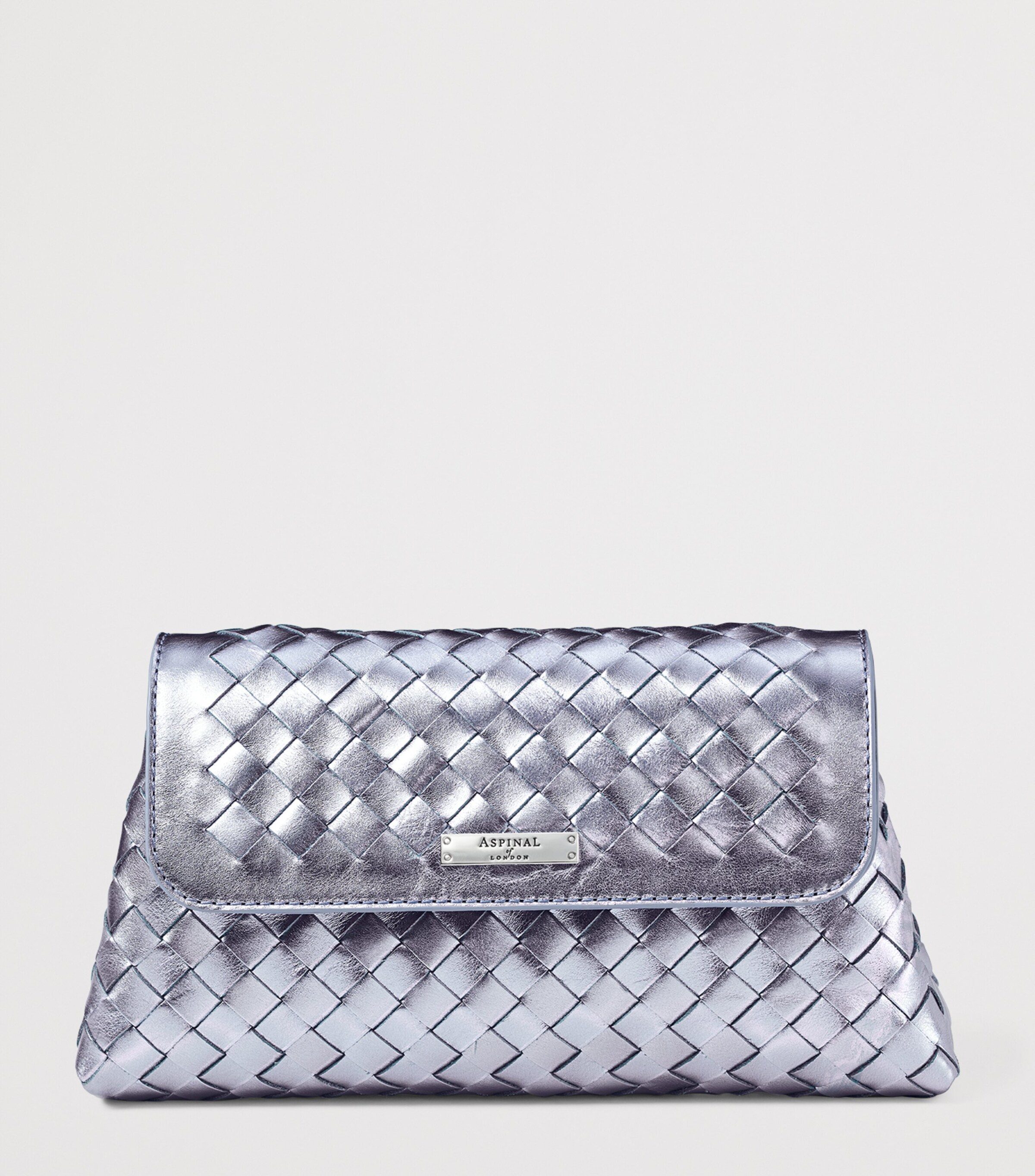 Aspinal Of London Metallic Leather Clutch Bag Blue Metallic Image 2