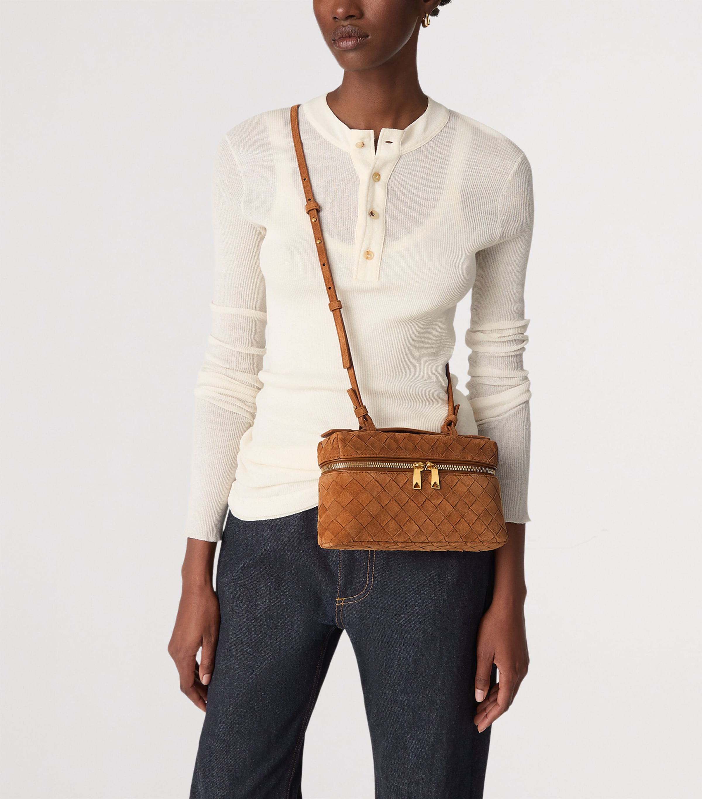 Bottega Veneta Brown Suede Bang Bang Vanity Case Top-Handle Bag