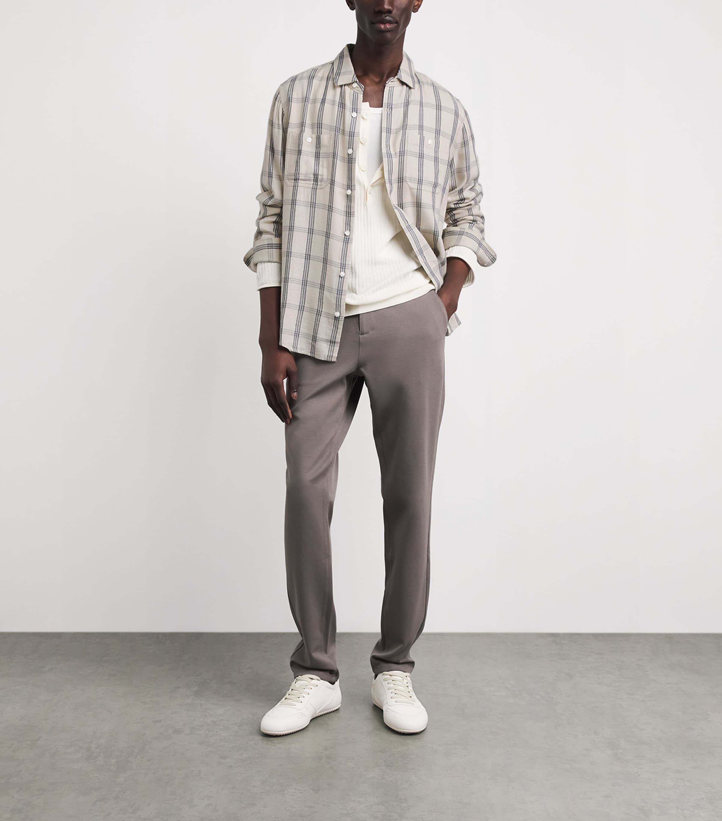PAIGE Mens Cotton-Blend Check Everett Shirt Blue Stucco Image 2