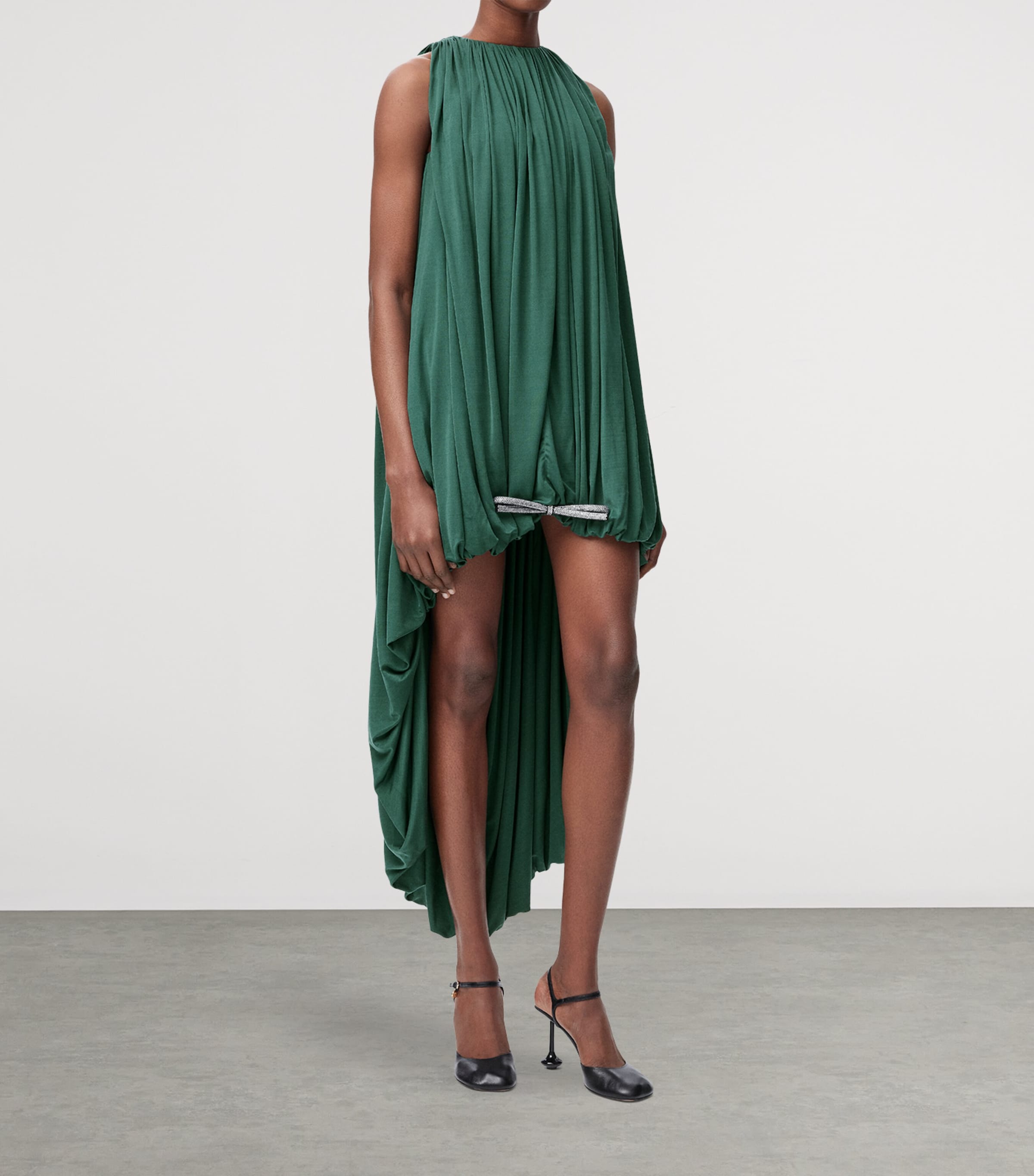 Silk High-Low Midi Dress GREEN Image 2