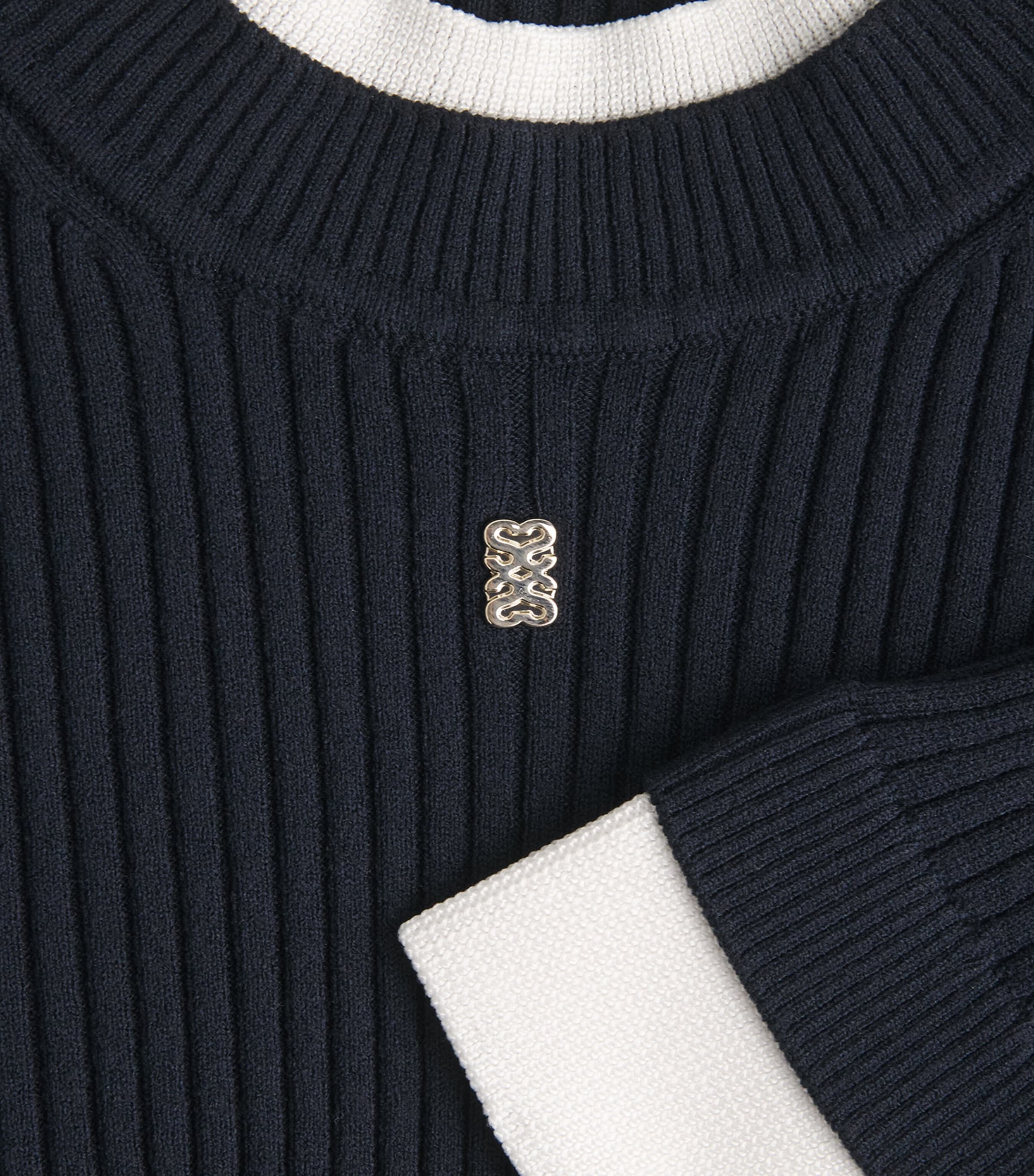 Sandro Paris Womens Ribbed Contrast-Trim Logo Sweater Navy Blue Image 6