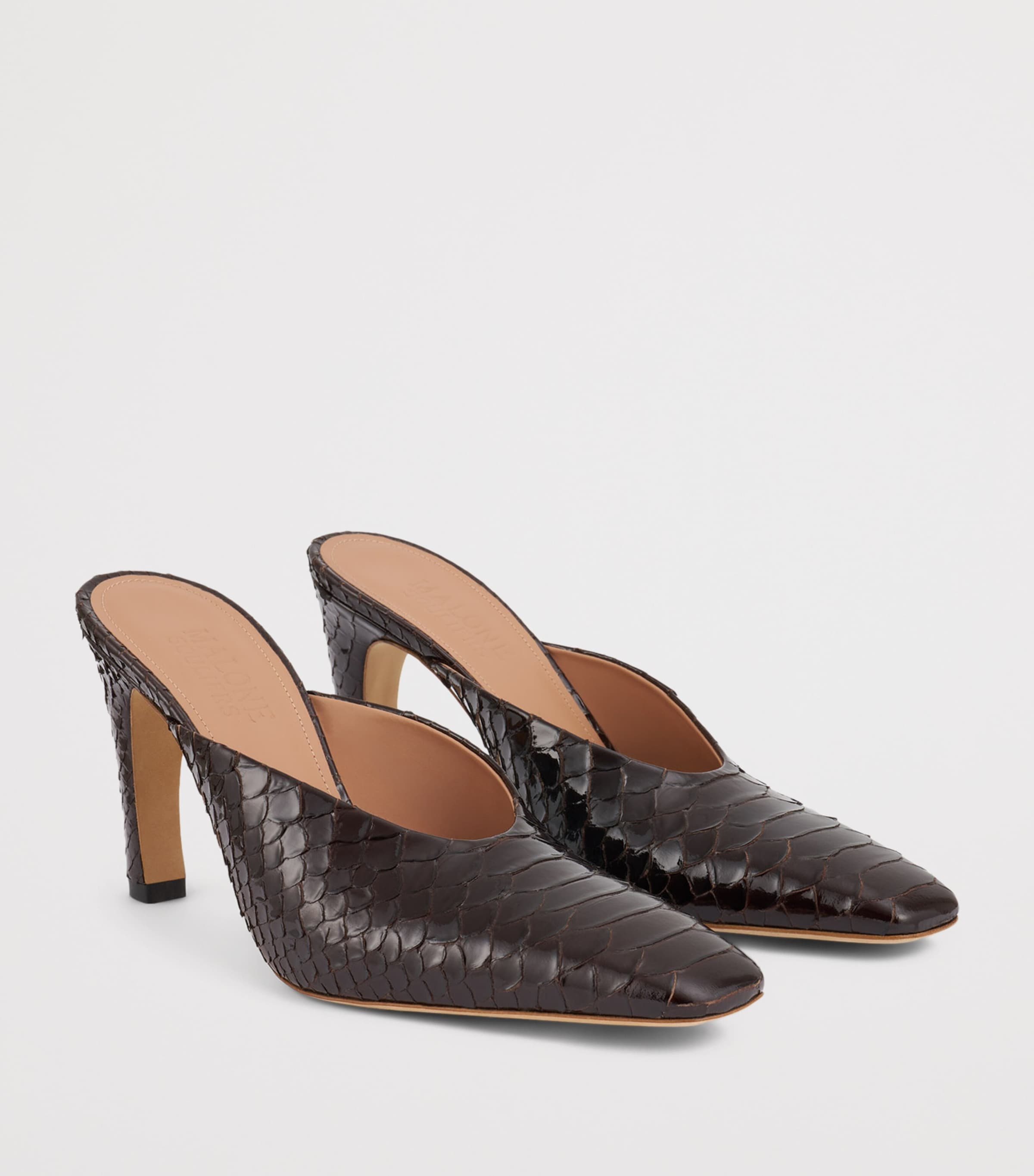 Malone Souliers Embossed Leather Rowe Mules 90 Dark Brown Image 3