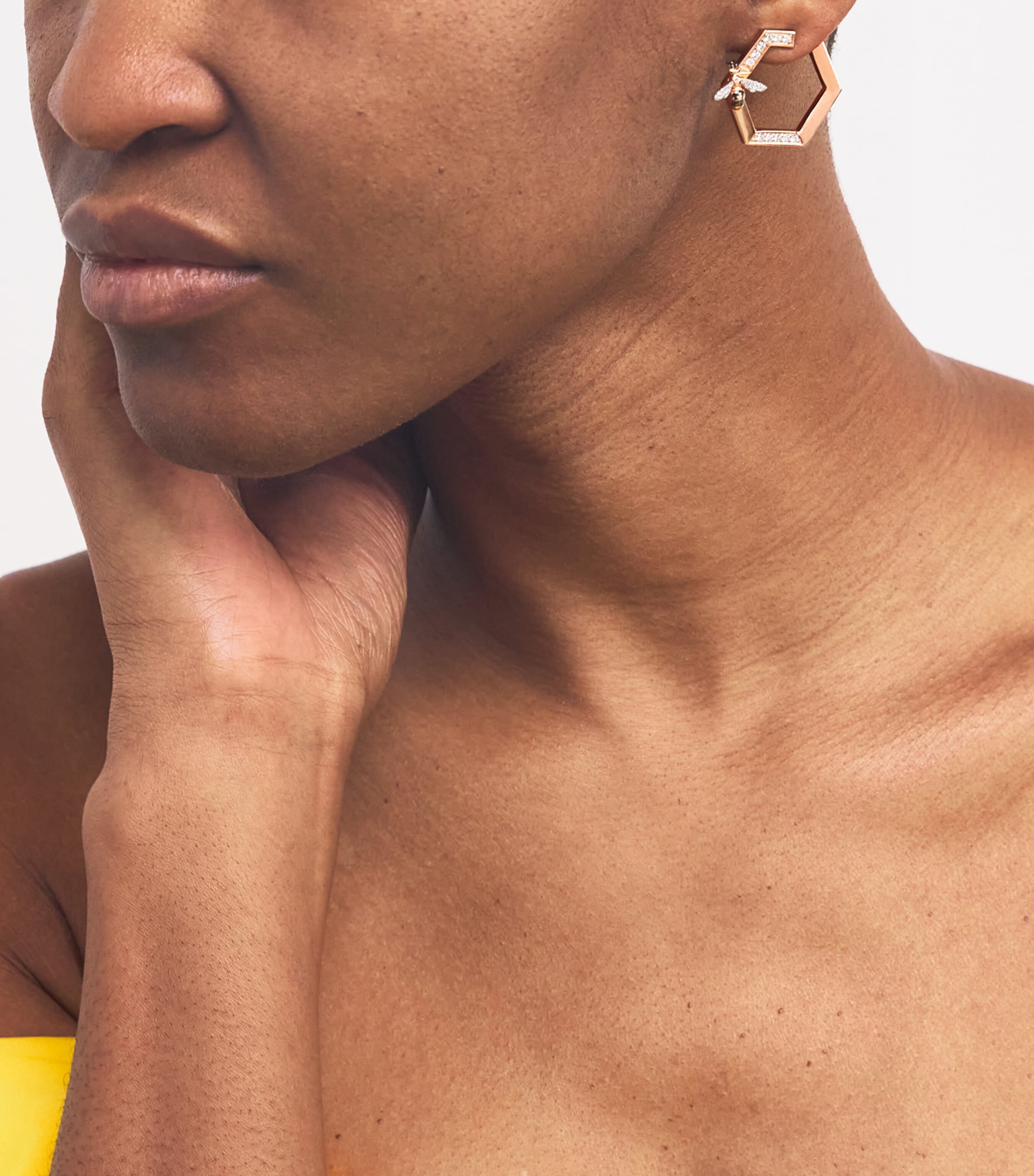 Rose Gold and Diamond Honeycomb Bee Earrings ROSE GOLD Image 2