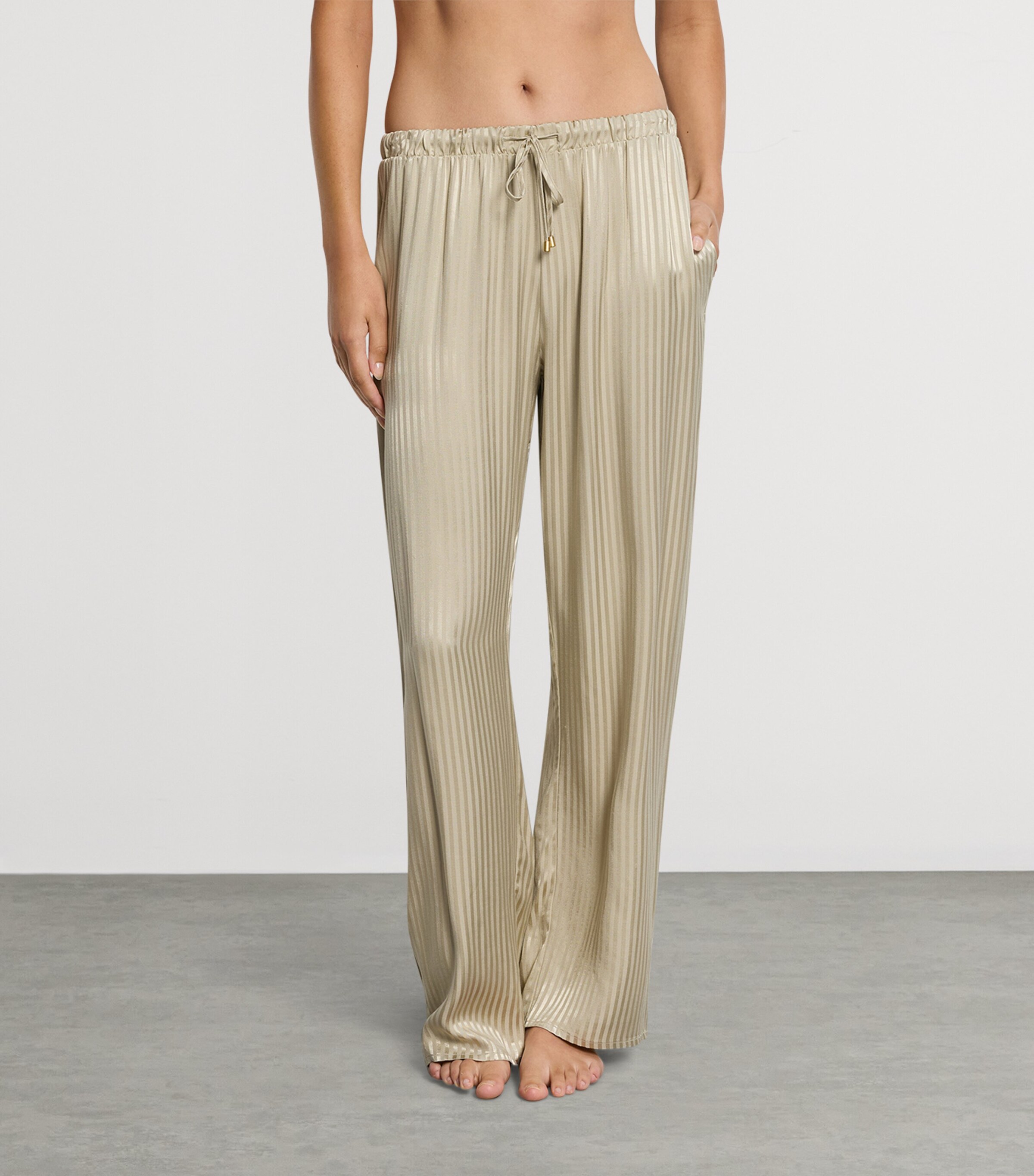Hanro Womens Stripe Pyjama Bottoms Olive Stem Image 2