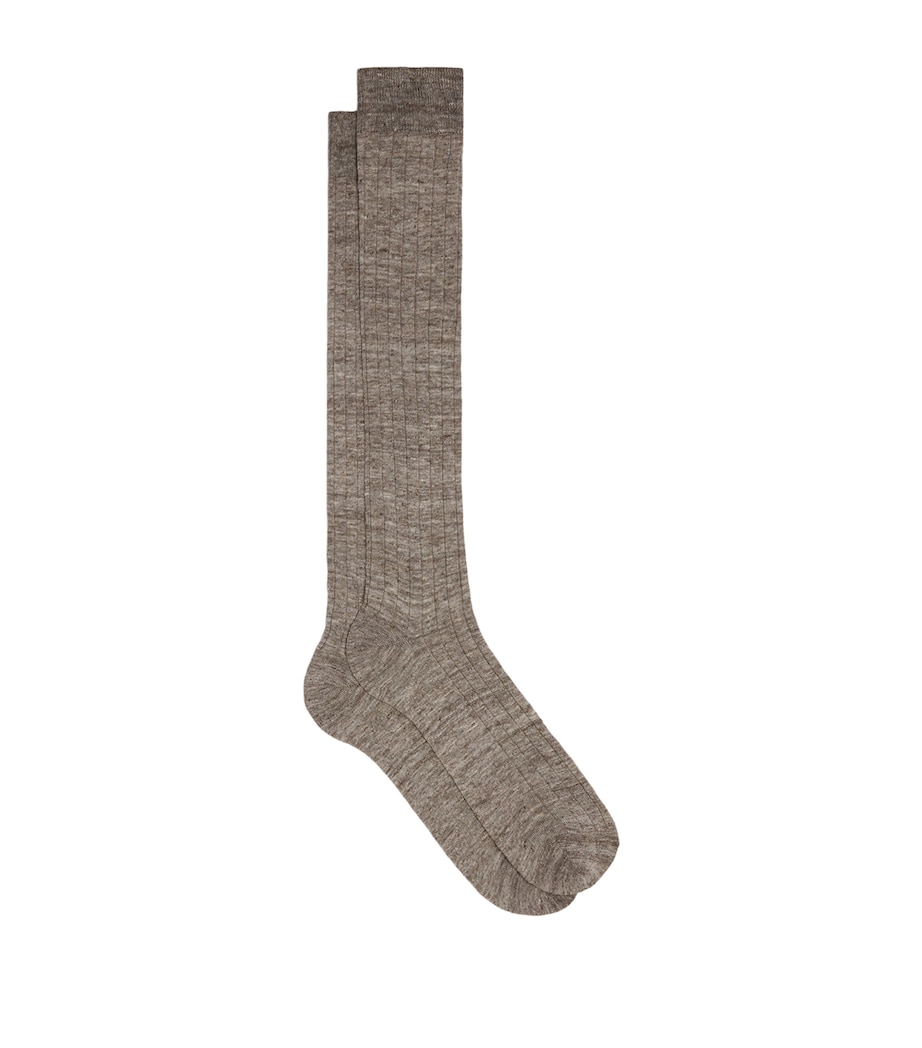 Dunhill Mens Linen-Blend Ribbed Socks Image 1