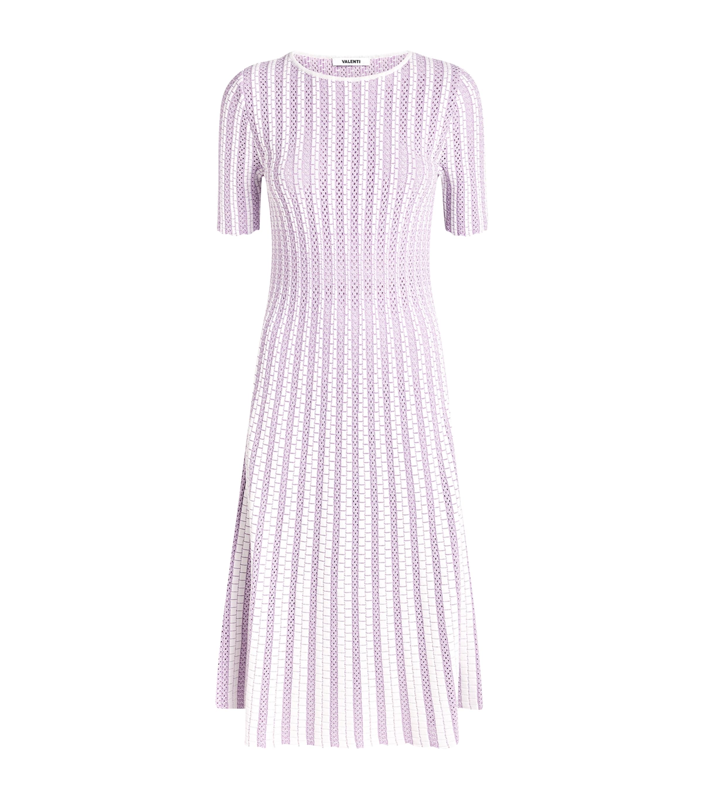 VALENTI Womens Openwork Knit Margherita Midi Dress White Lilac Image 1