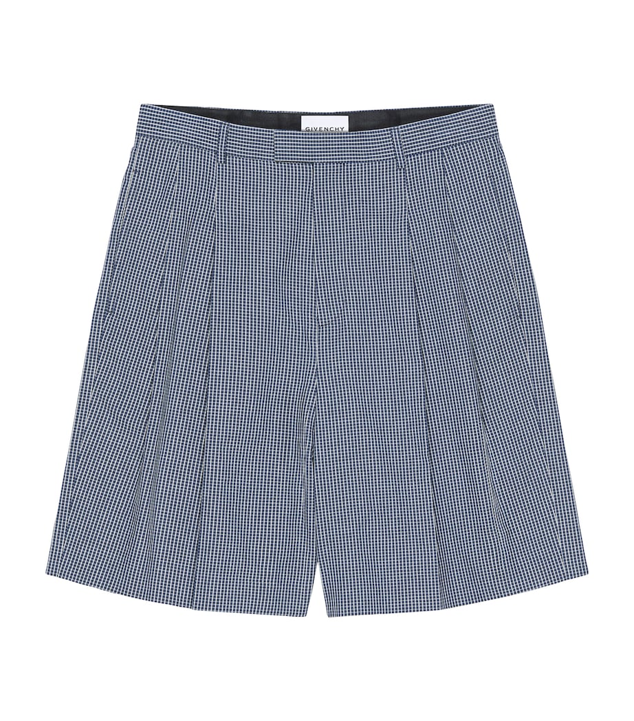 Double Pleat Cotton Bermuda Shorts WHITE/BLUE Image 1