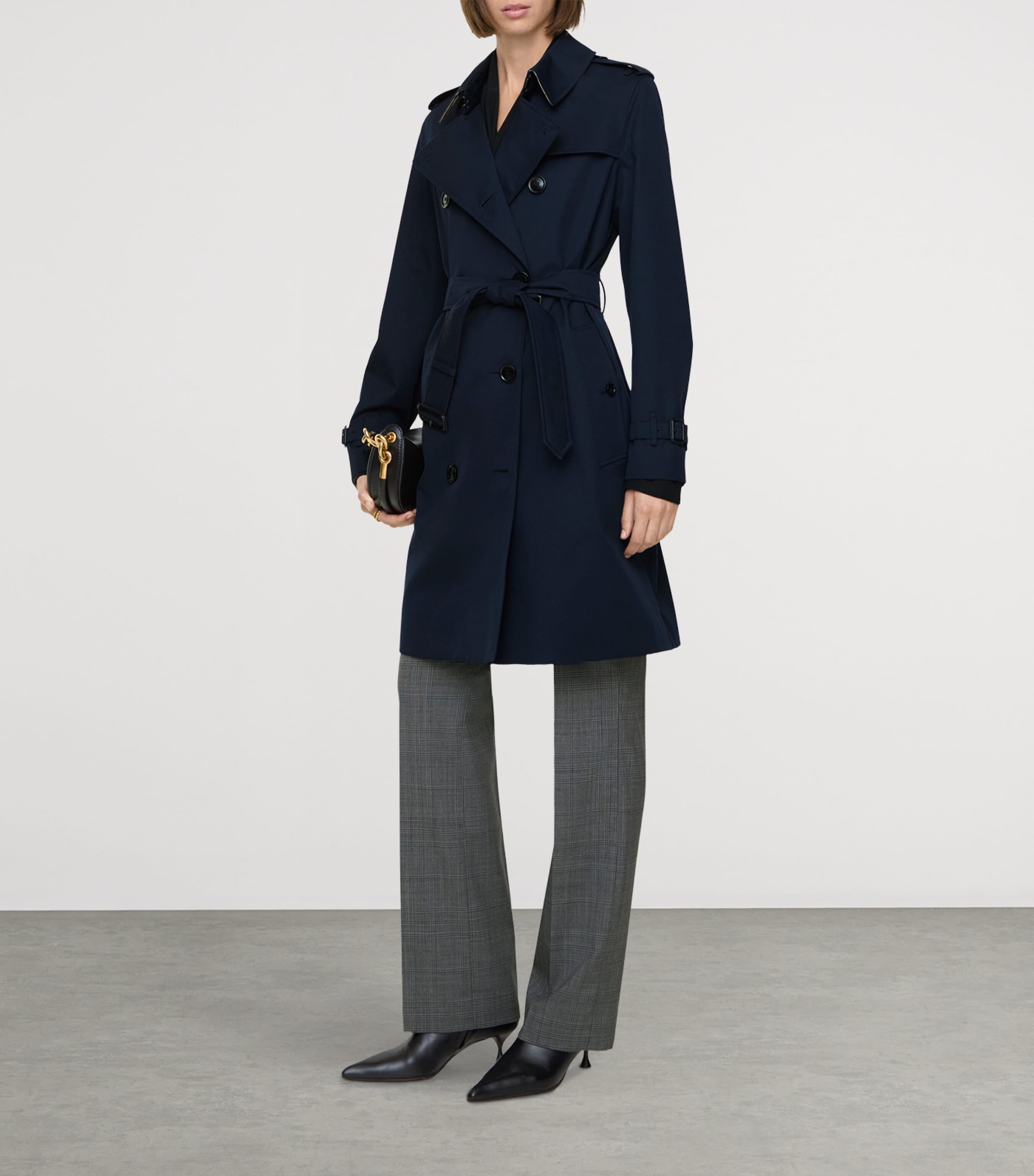 Burberry Womens Gabardine Kensington Heritage Trench Coat Coal Blue Image 4