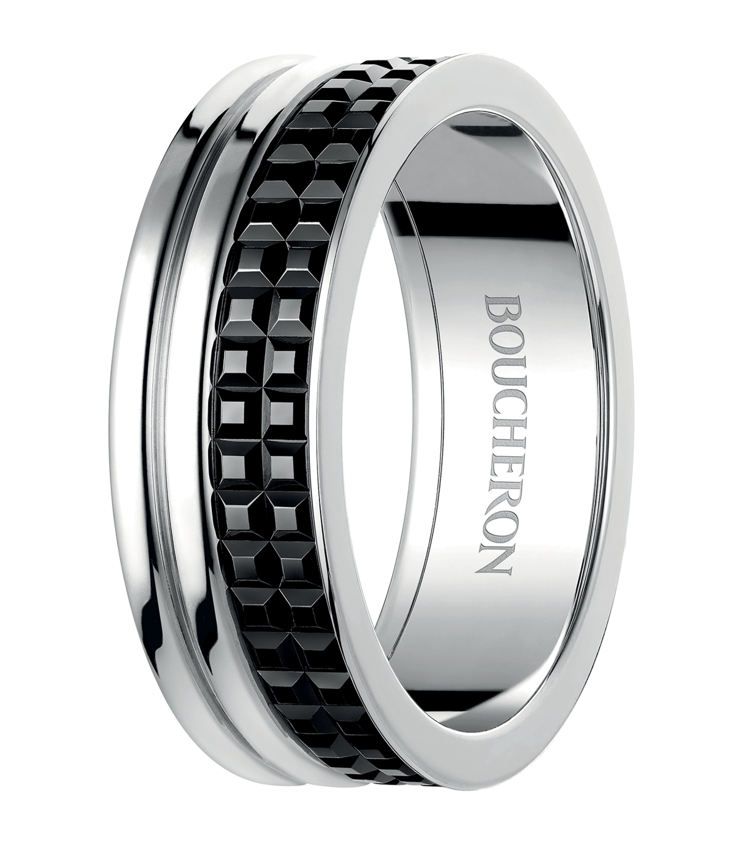 Large White Gold Quatre Black Wedding Band WHITE Image 4