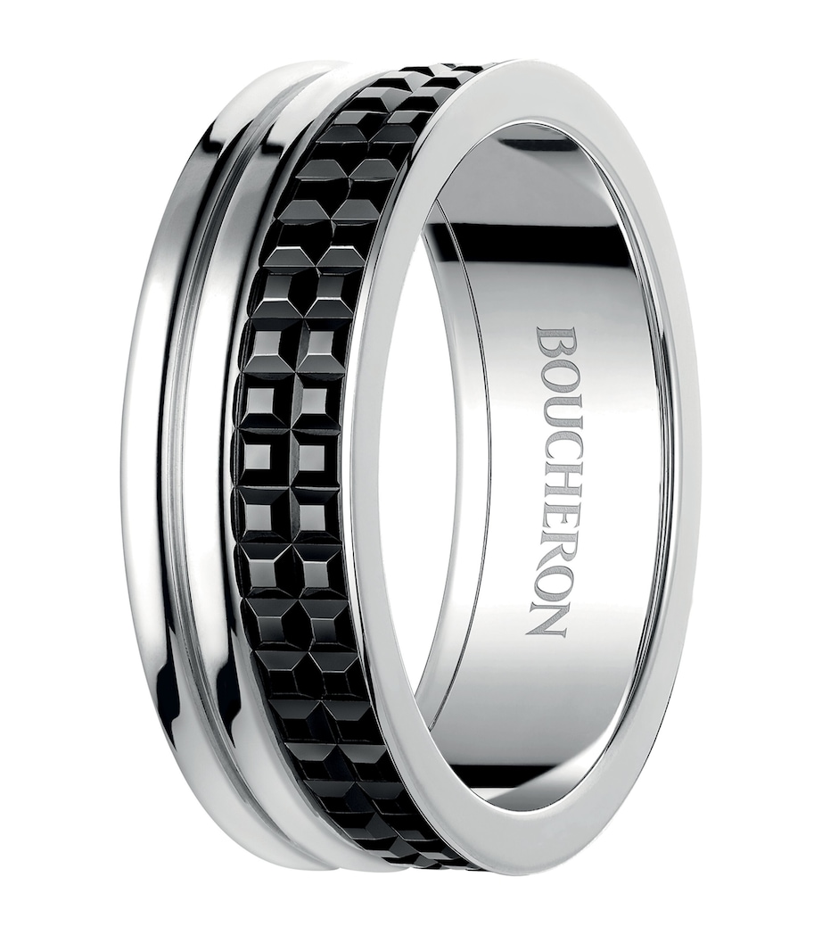 Large White Gold Quatre Black Wedding Band WHITE Image 4