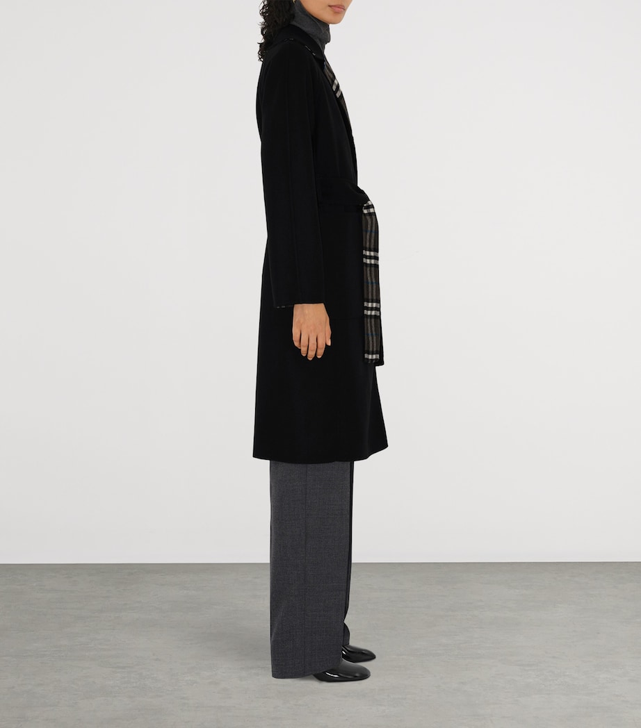 Wool Reversible Hooded Wrap Coat BLACK/SNUG IP CHECK Image 3
