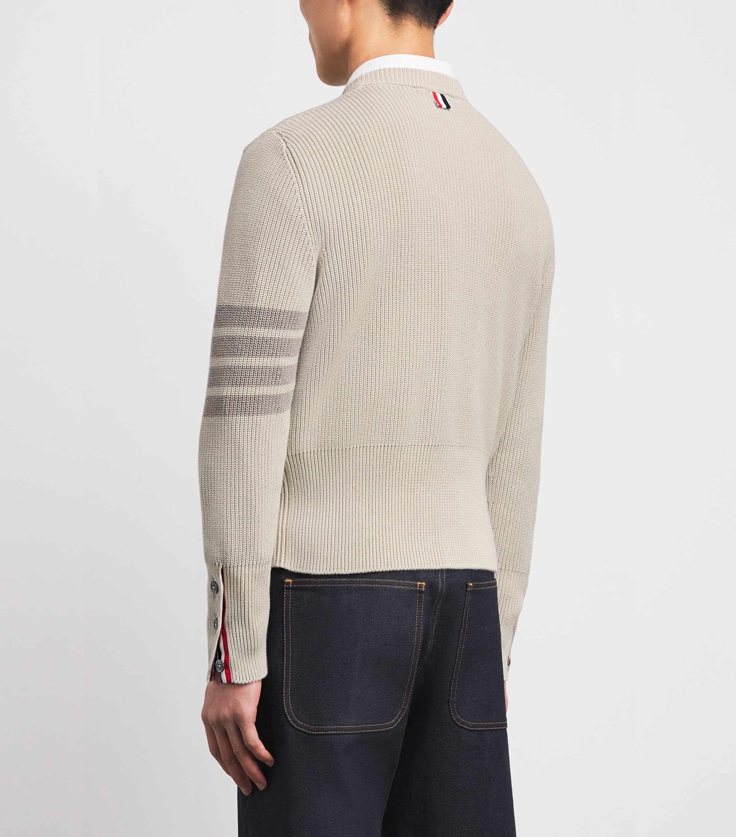 Thom Browne Mens Cotton 4-Bar Sweater Beige Image 5