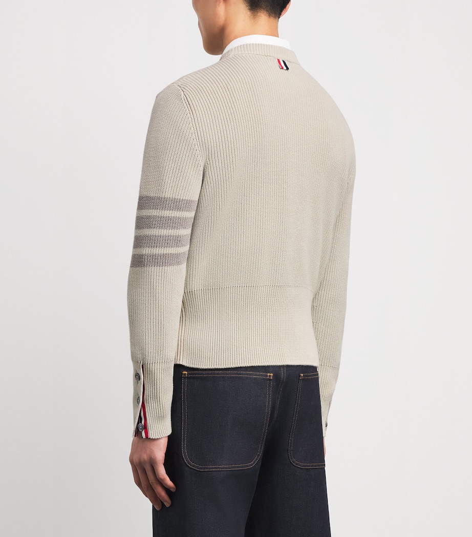 Thom Browne Mens Cotton 4-Bar Sweater Beige Image 5