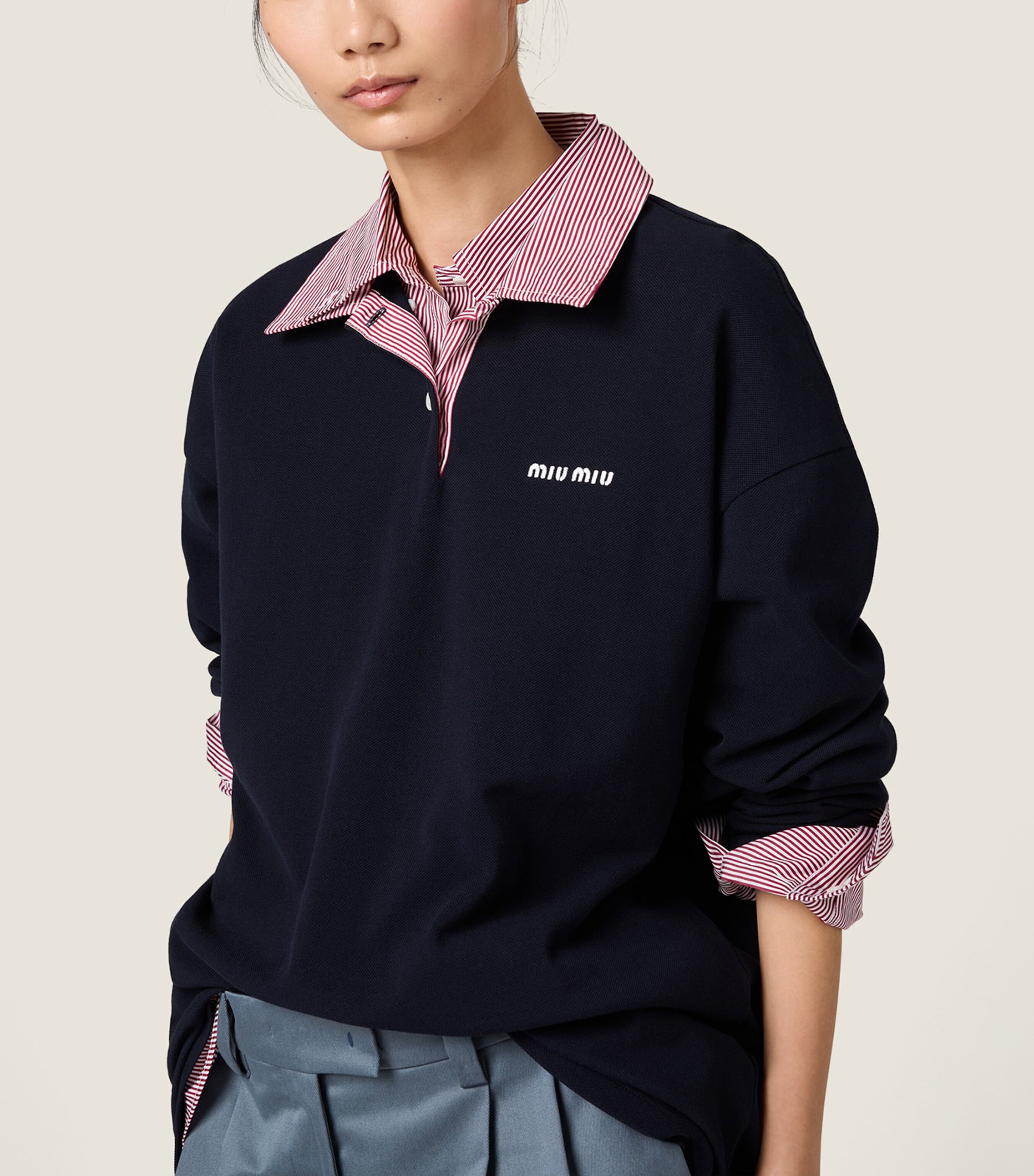Miu Miu Womens Cotton Contrast Collar Polo Shirt Image 5