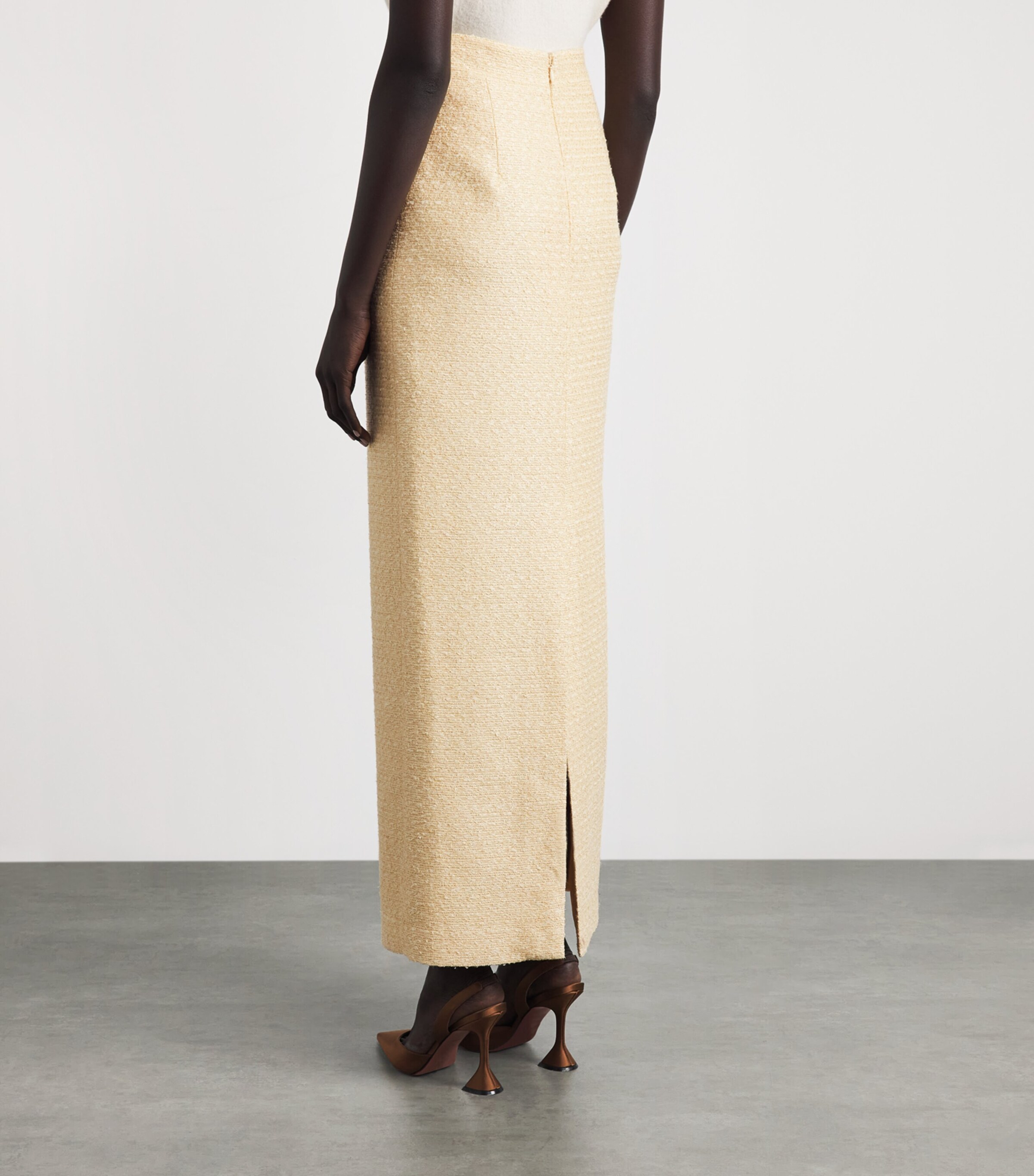 Huishan Zhang Womens Tweed Vania Pencil Skirt Pale Yellow Image 5
