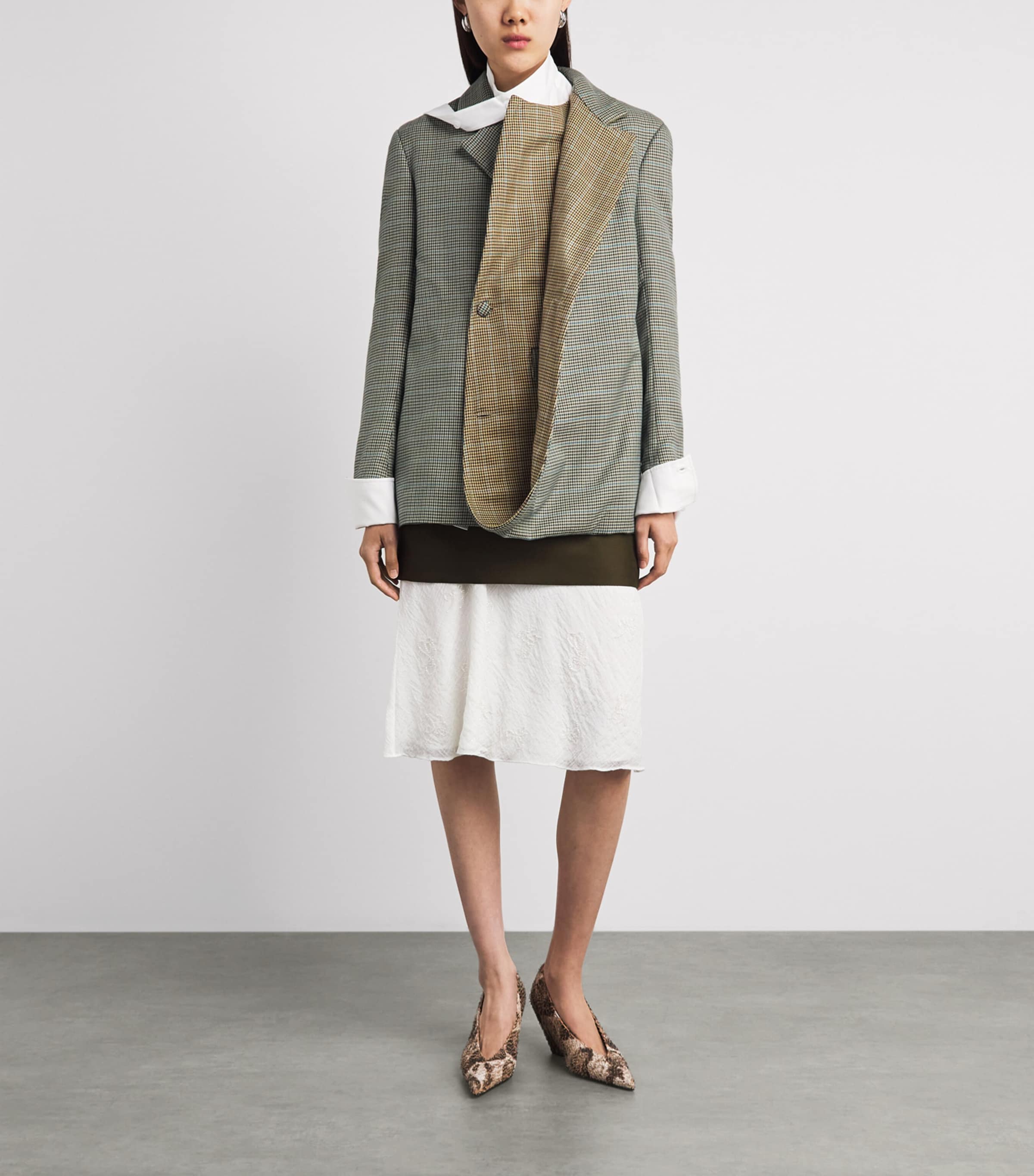 LATE FOR WORK Womens Check Double Draped Blazer Gry Chk Image 2