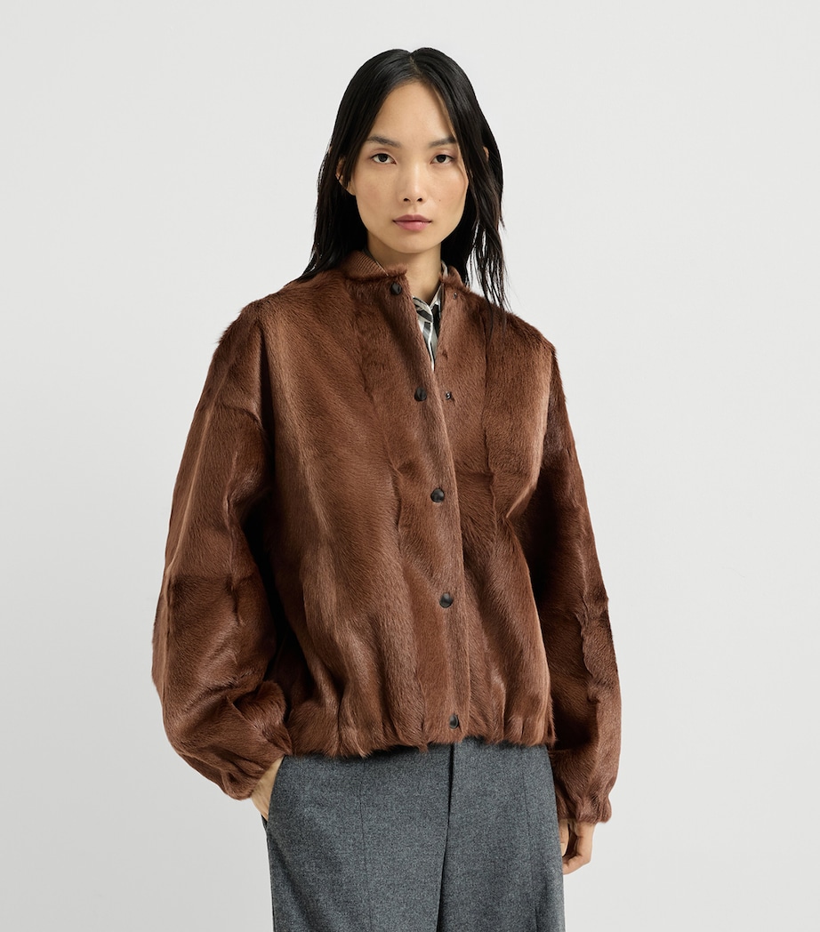 Brunello Cucinelli Womens Cashmere Shearling Bomber Jacket Brandy Sfumato Image 2