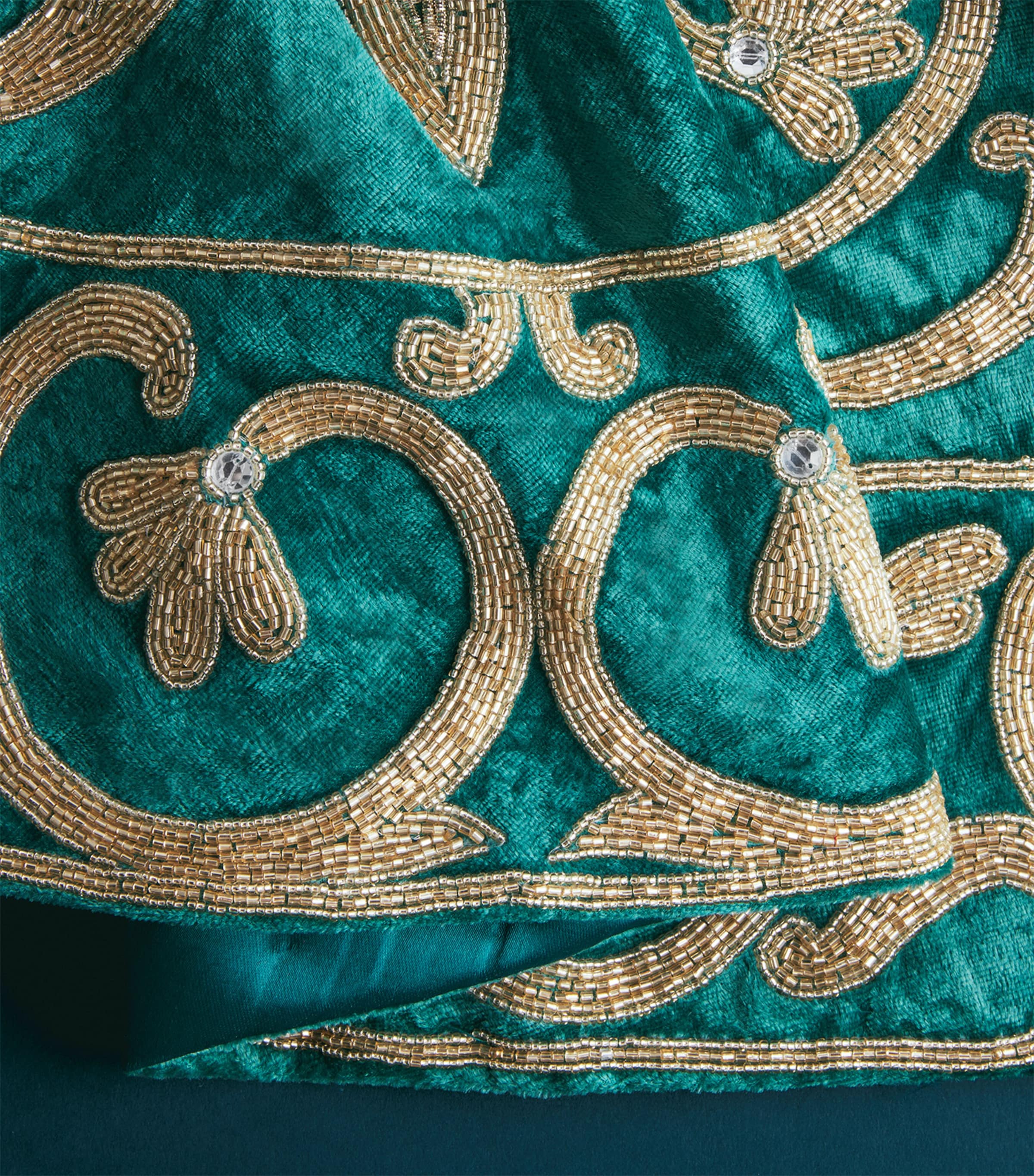 Harrods Velvet Beaded Tree Skirt Turquoise/gold Image 2