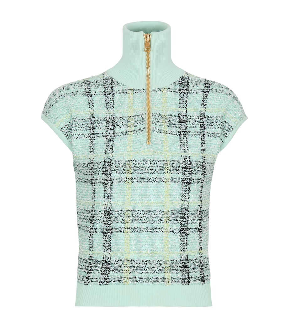 Tweed Embellished Plaid Top ULM VERT/JAUNE/NOIR Image 1