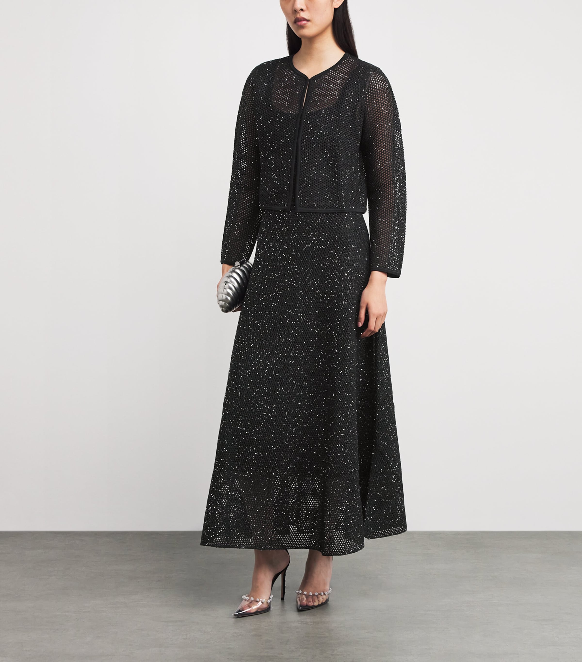 Embellished Open-Knit Cardigan BLACK Image 2