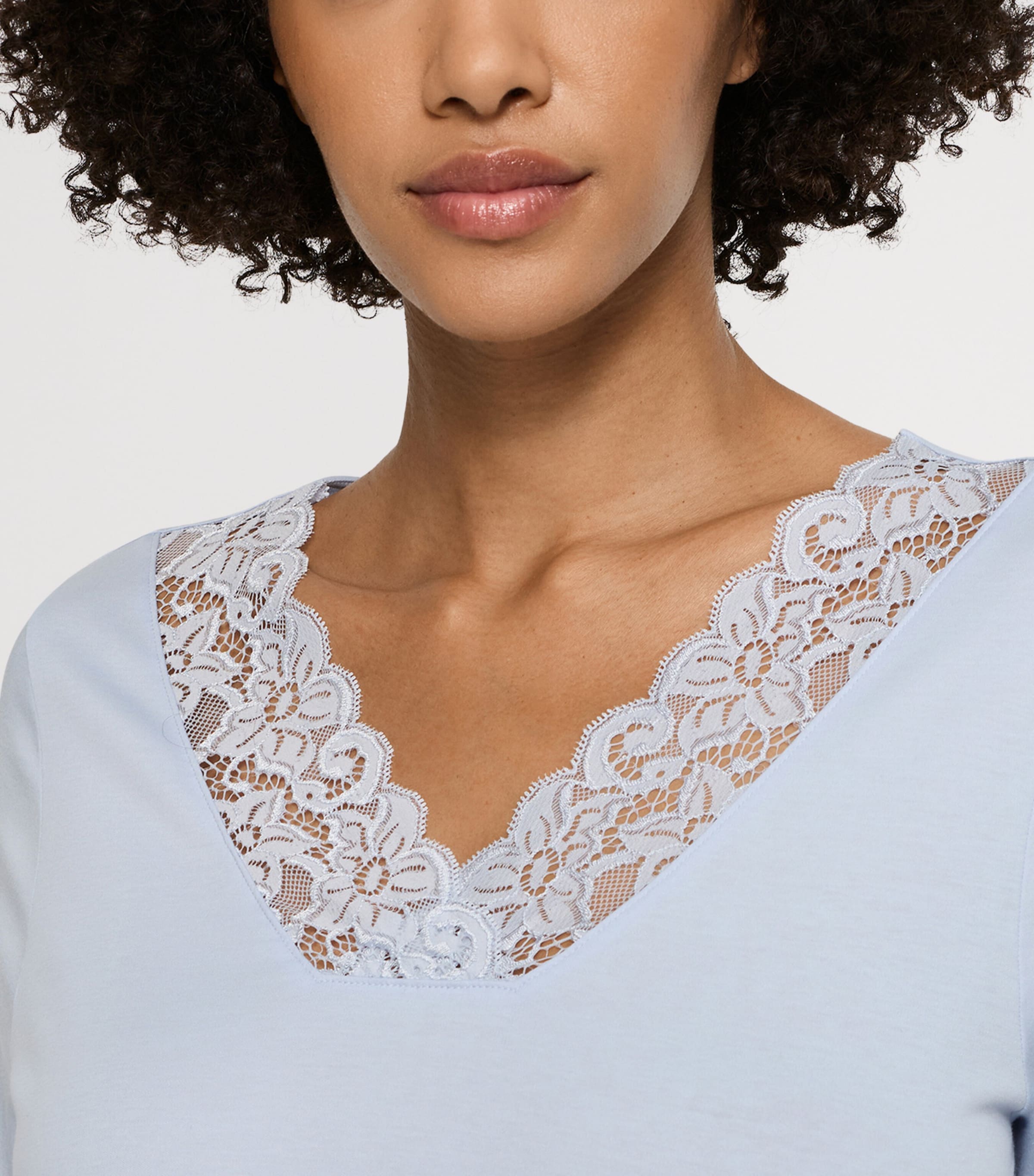 Hanro Womens Cotton Lace-Trim Moments Nightdress Blue Dove Image 5