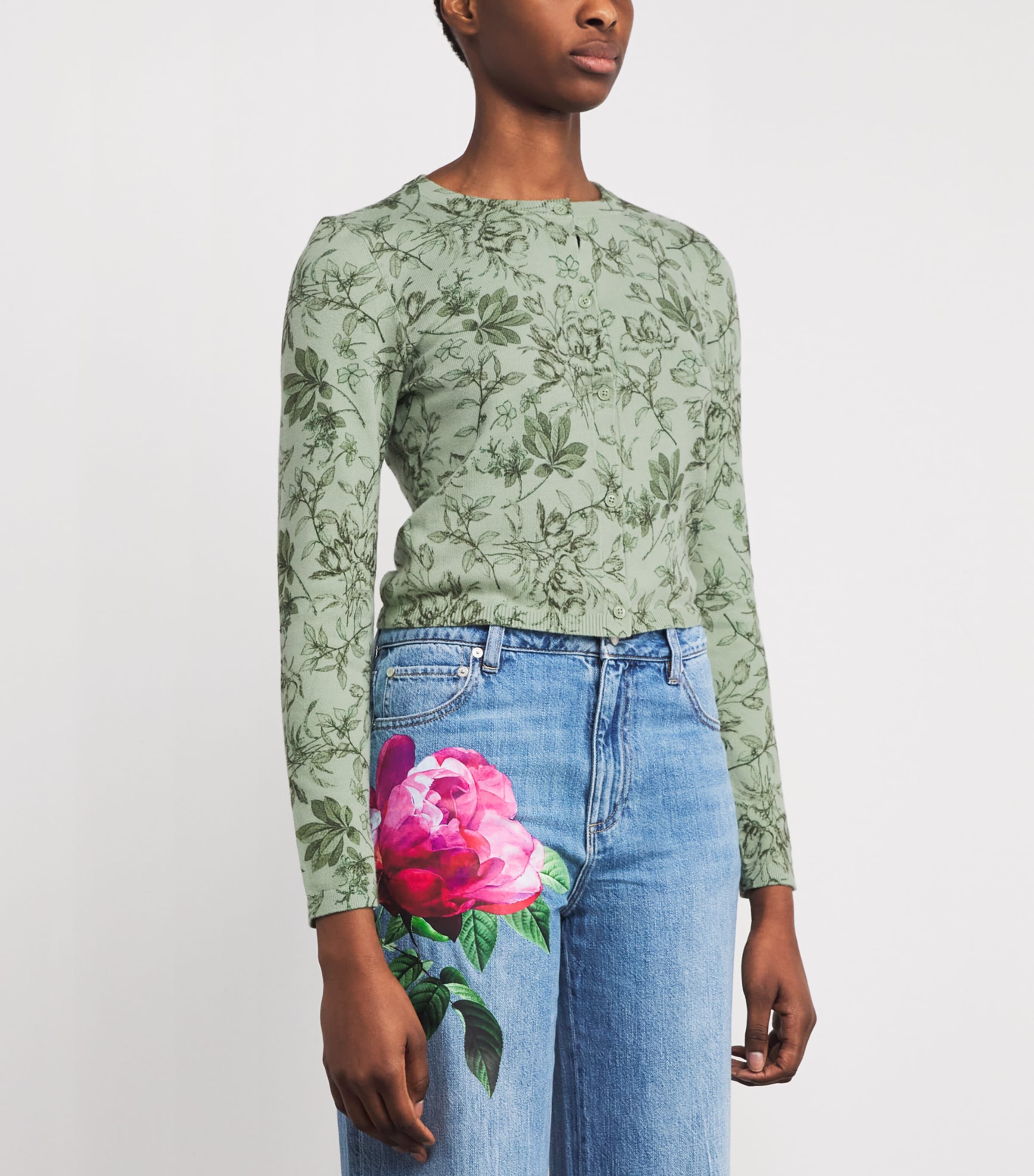 Alice+Olivia Womens Cotton Printed Carson Cardigan Grdn Sage Image 4