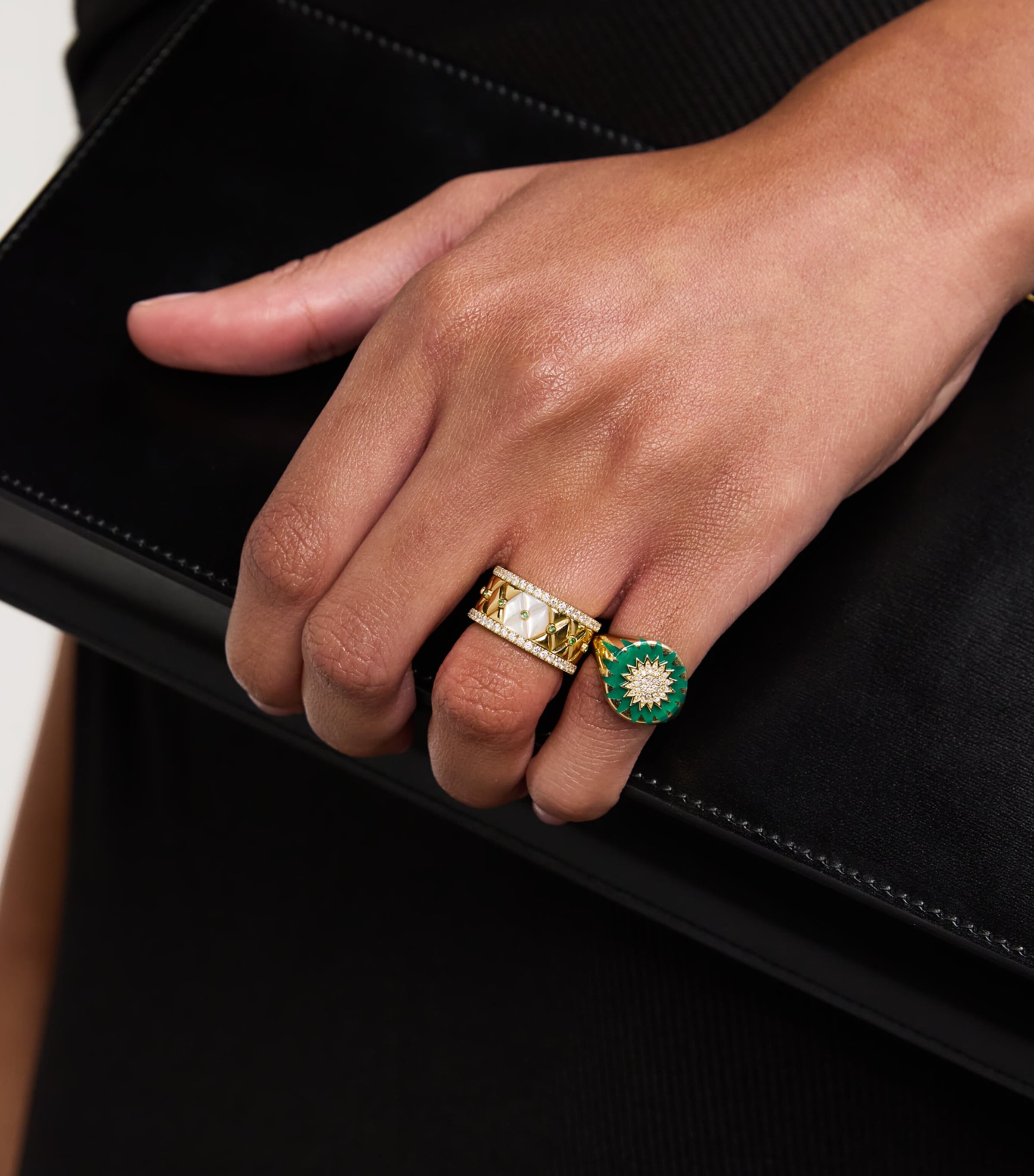 Small Yellow Gold, Diamond, Emerald and Pearl Bond Street Ring (Size 48) YELLOW GOLD Image 5