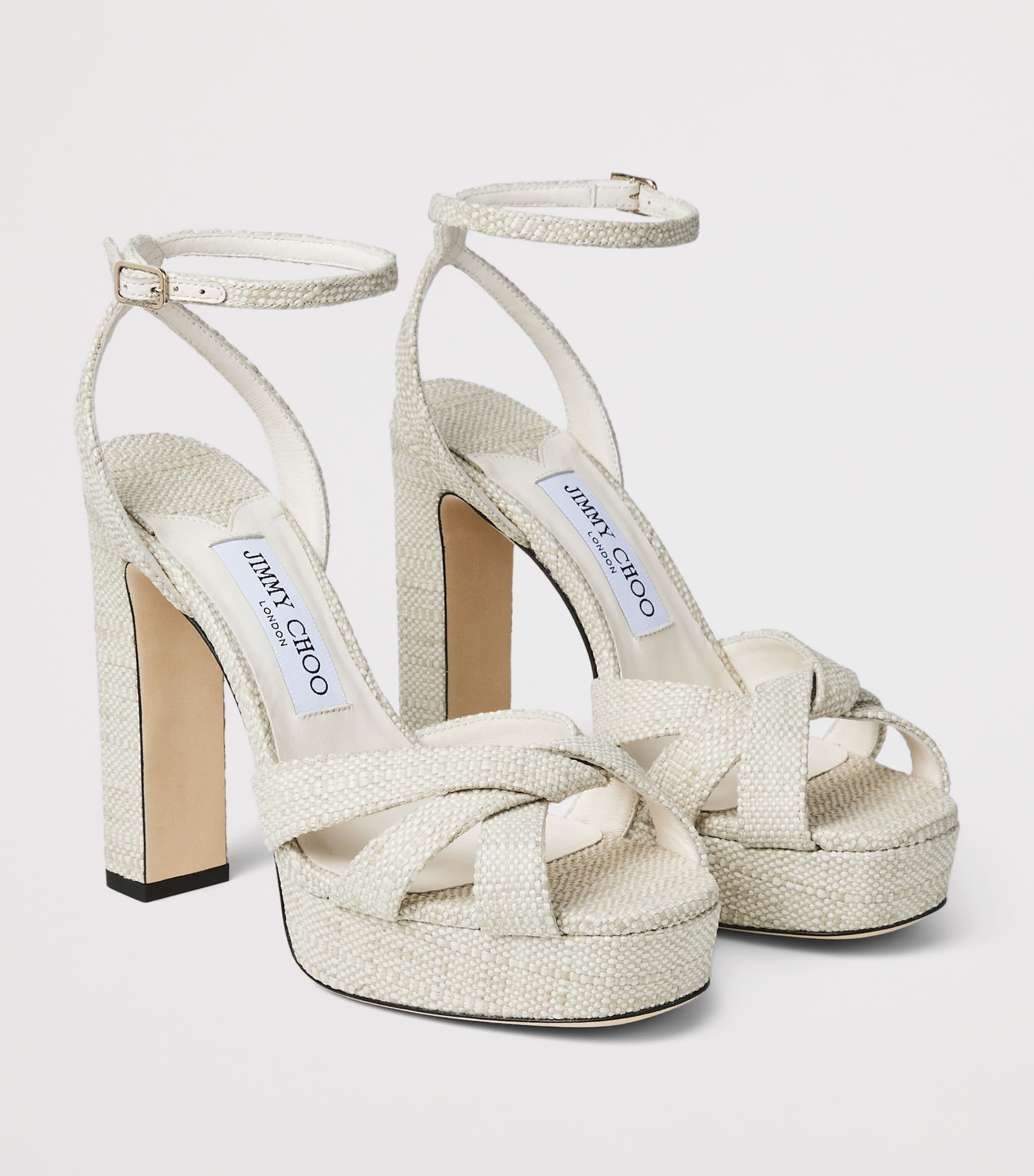Jimmy Choo Neutral Kove 120 Woven Platform Sandals | Harrods US
