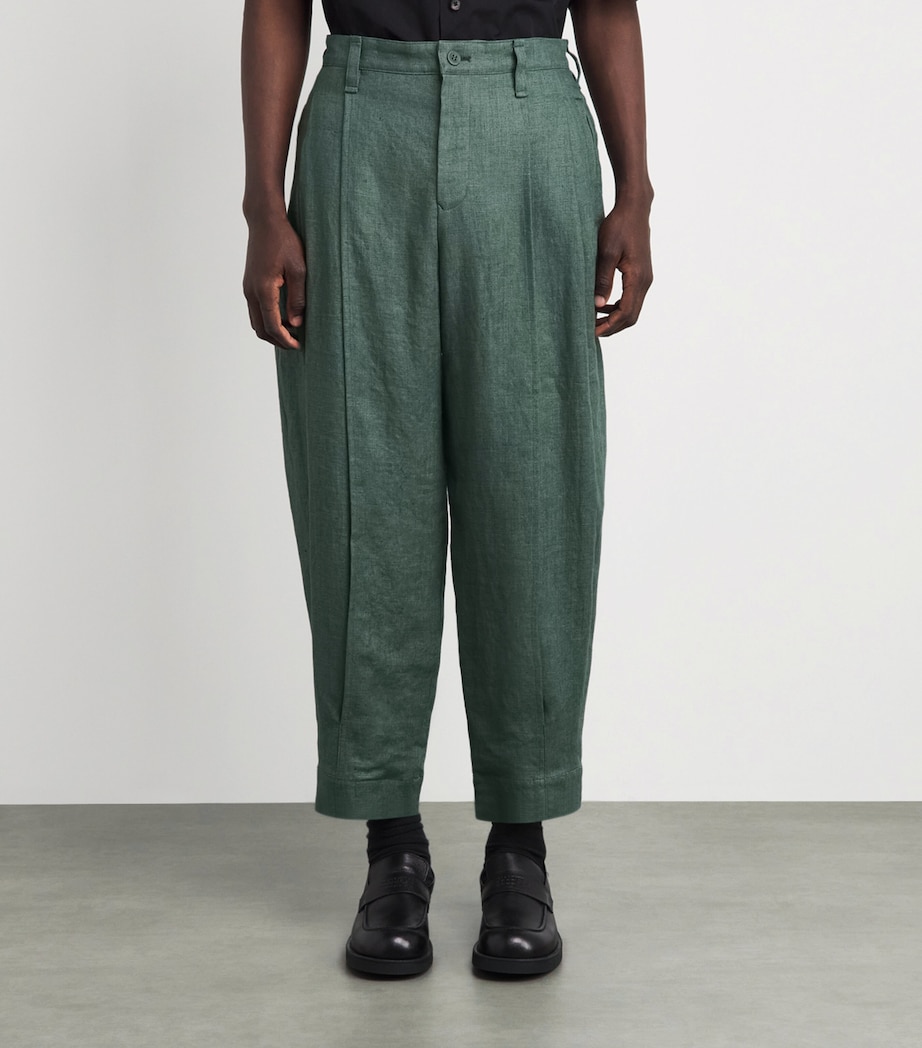 IM MEN Mens Tough Linen Pleated Trousers Dark Green Image 4