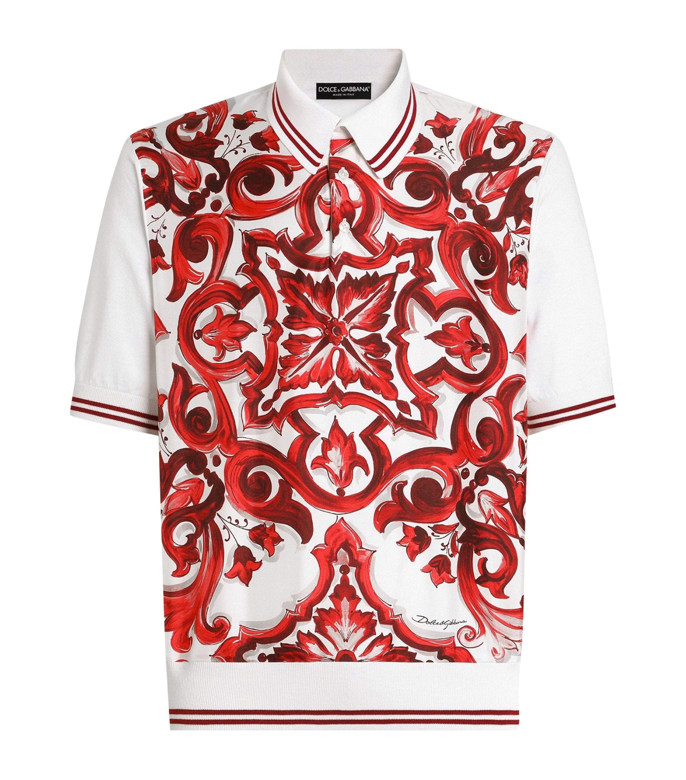 Dolce&Gabbana Mens Cotton-Silk Majolica Print Polo Shirt Maiolica Rub Image 1