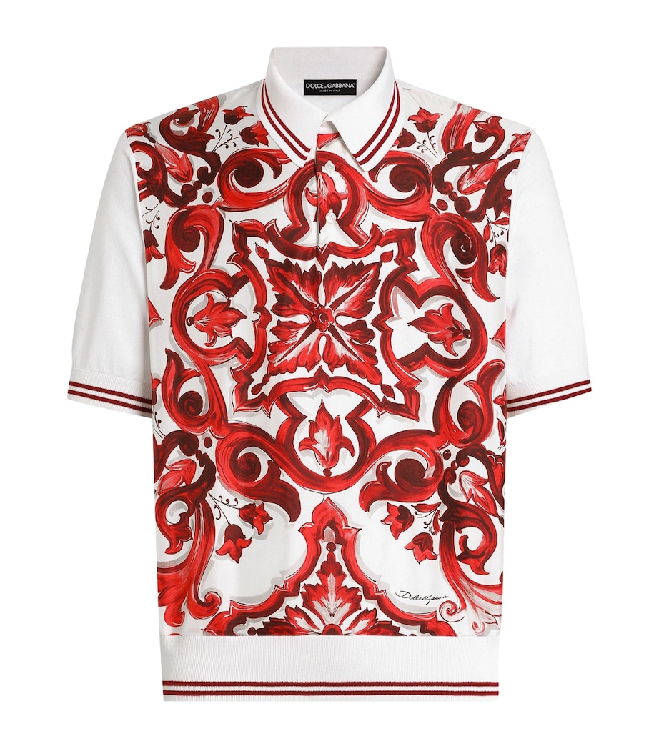 Dolce&Gabbana Mens Cotton-Silk Majolica Print Polo Shirt Maiolica Rub Image 1