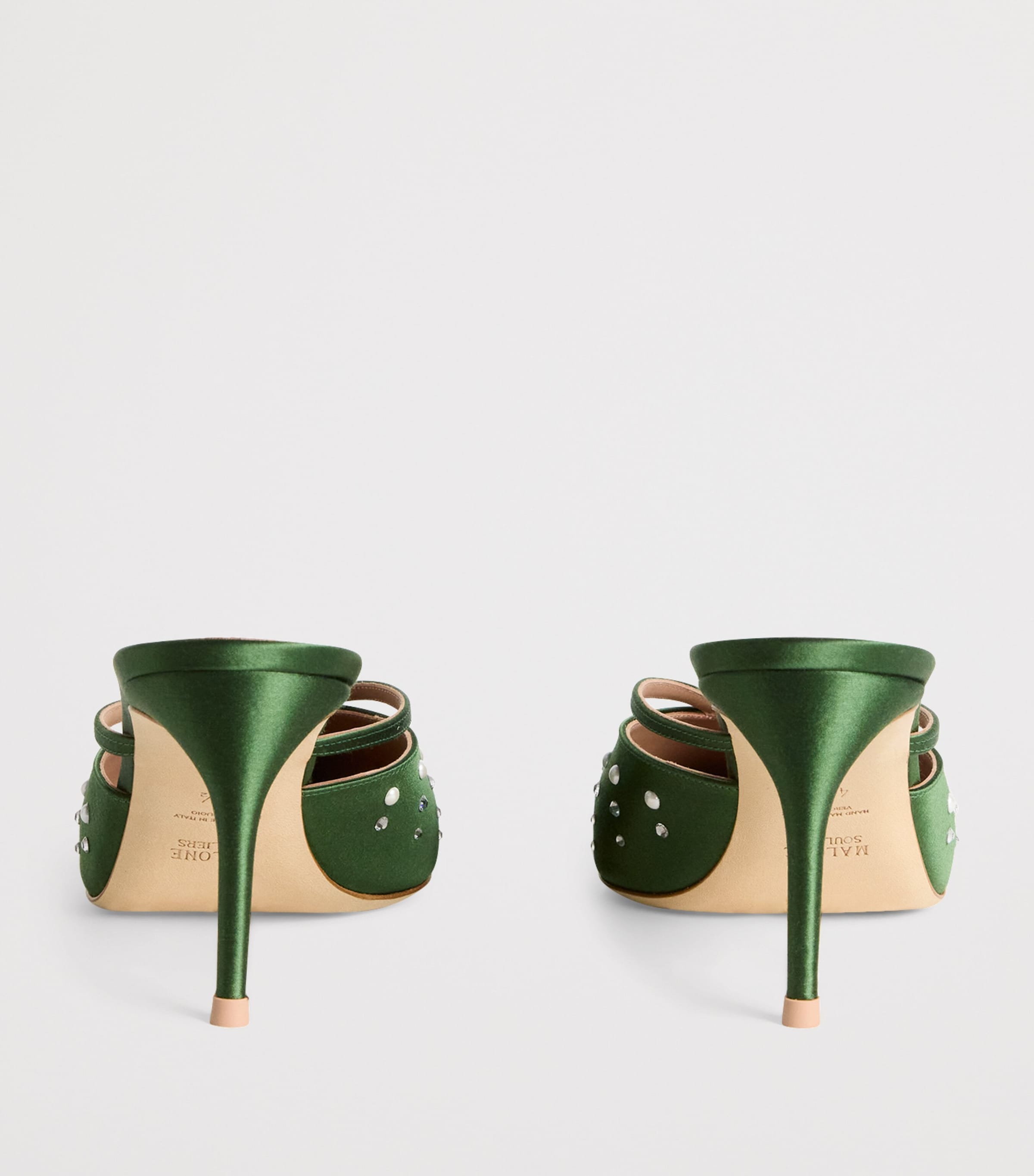 Satin Embellished Marisa Mules HARRODS GREEN Image 4