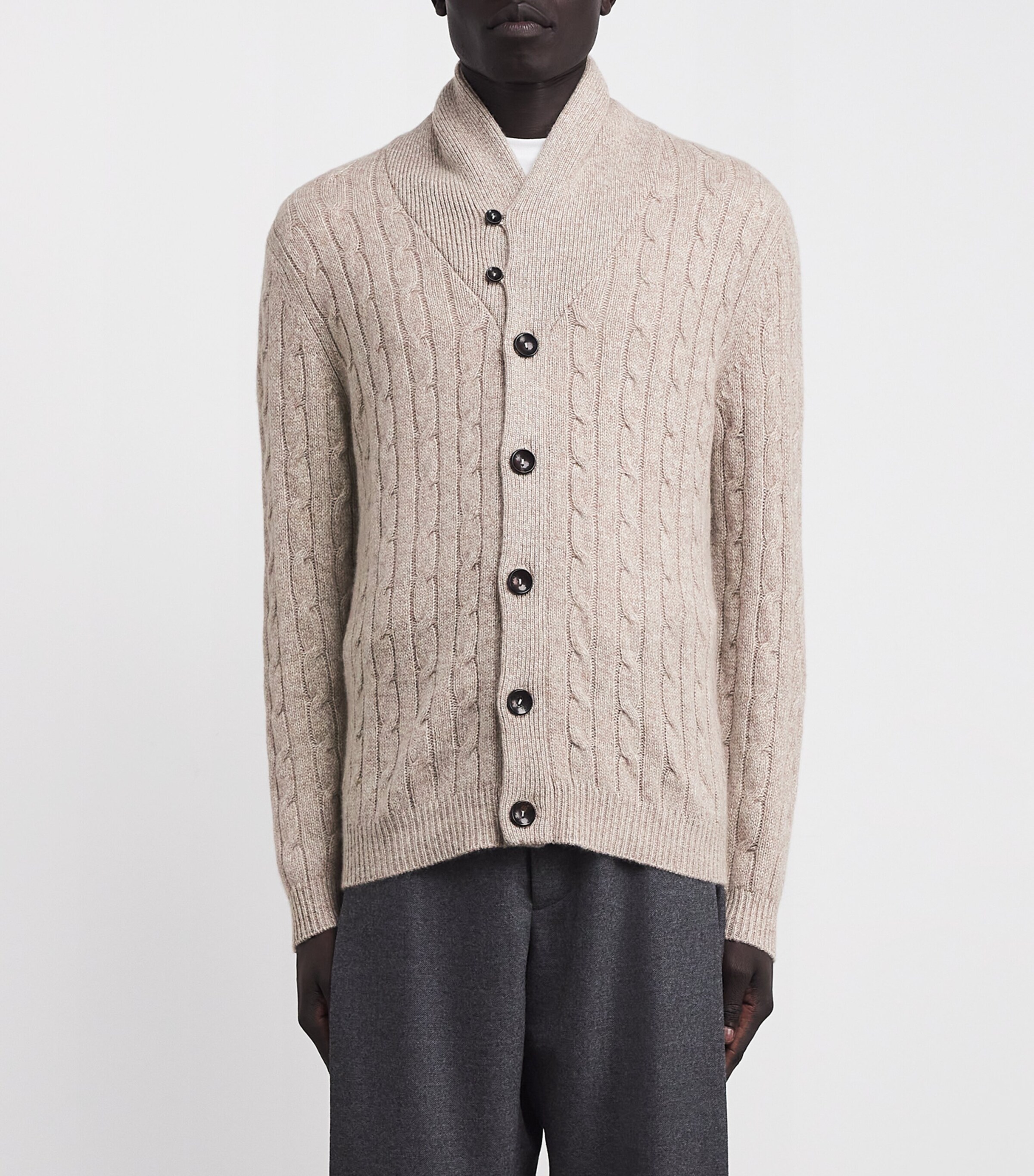 N.Peal Mens Cashmere Garrick Shawl-Collar Cardigan Bbh Basillica Beige Image 3