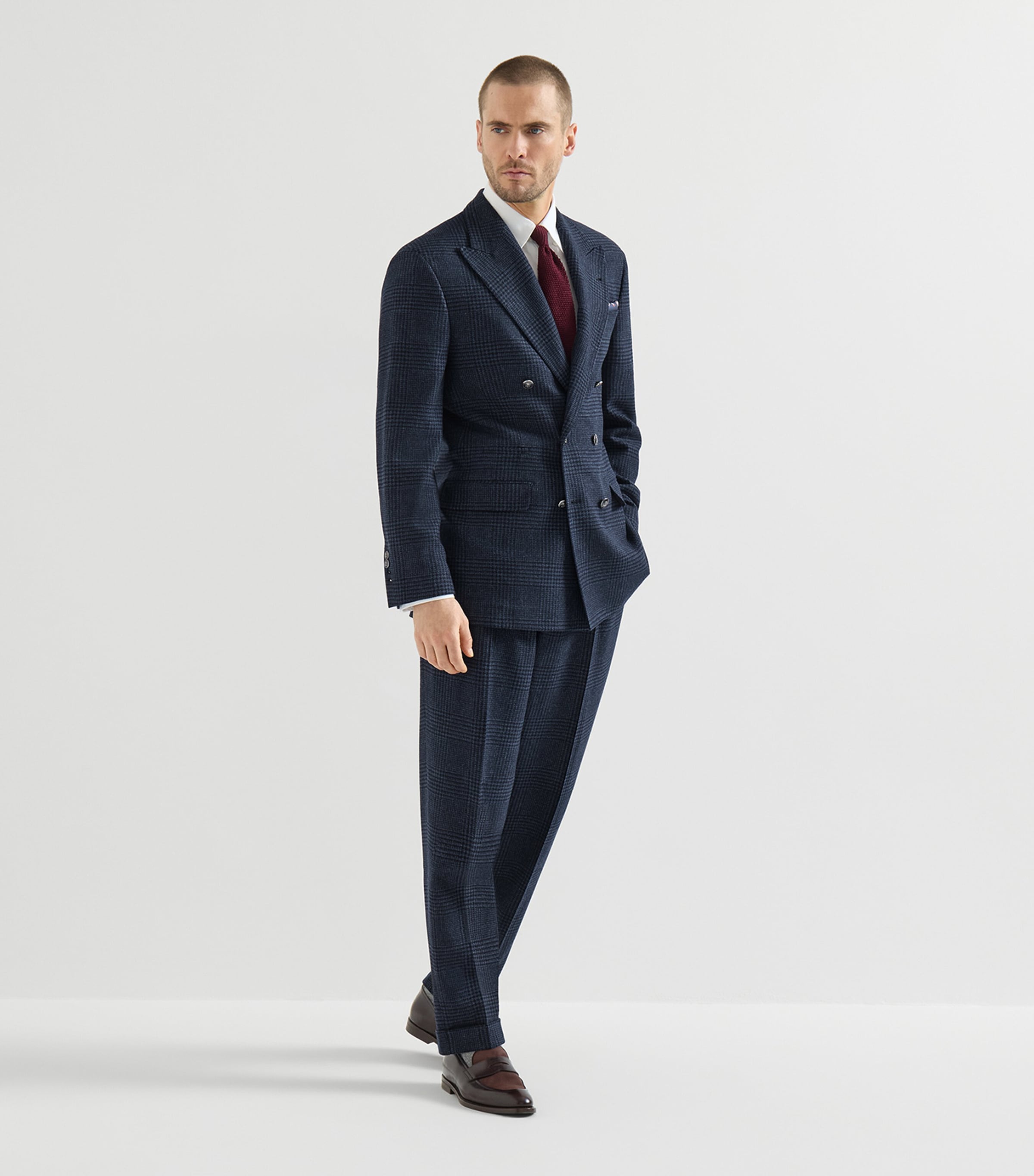 Brunello Cucinelli Mens Wool-Cashmere Prince of Wales Check 2-Piece Suit Image 2