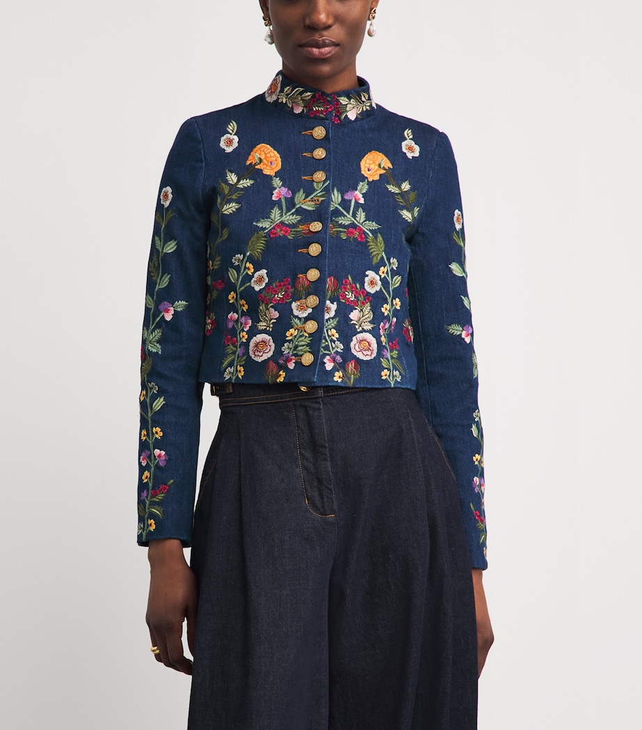 Alice+Olivia Womens Embroidered Emerson Denim Jacket Drk Mlti Image 4