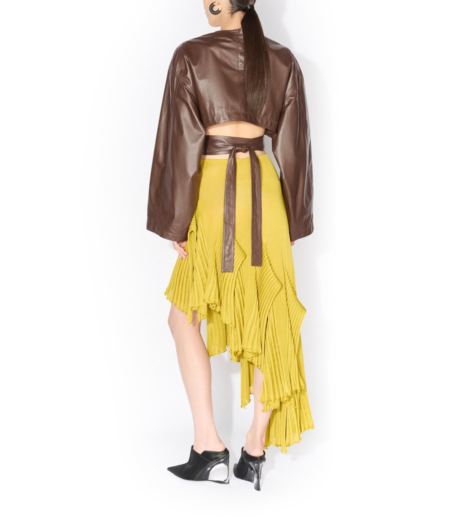 Alaïa Womens Asymmetric Pleated Skirt Lime Image 3