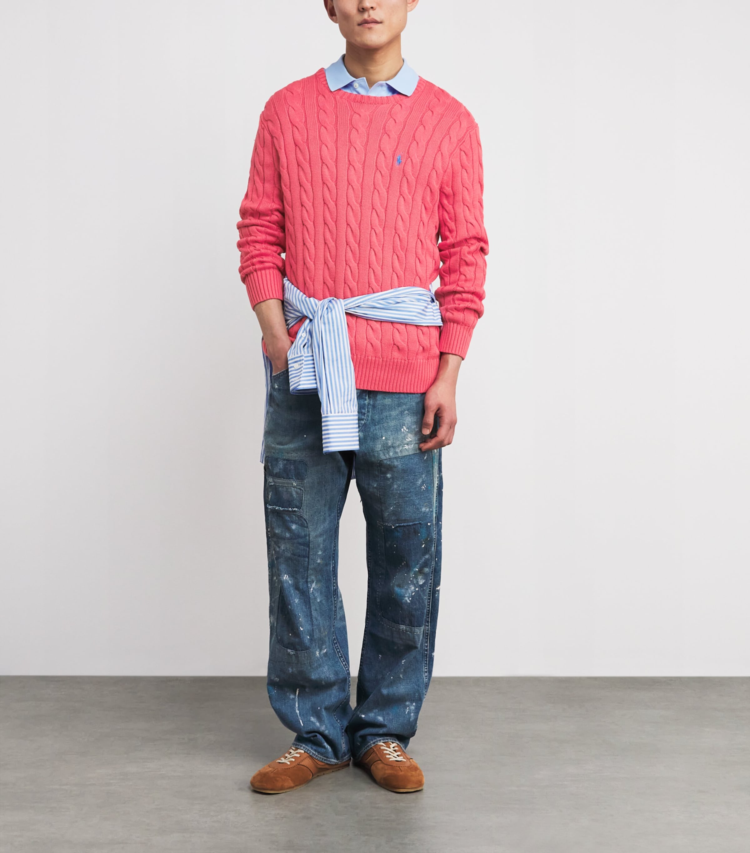 Cotton Cable-Knit Sweater PALE RED Image 2