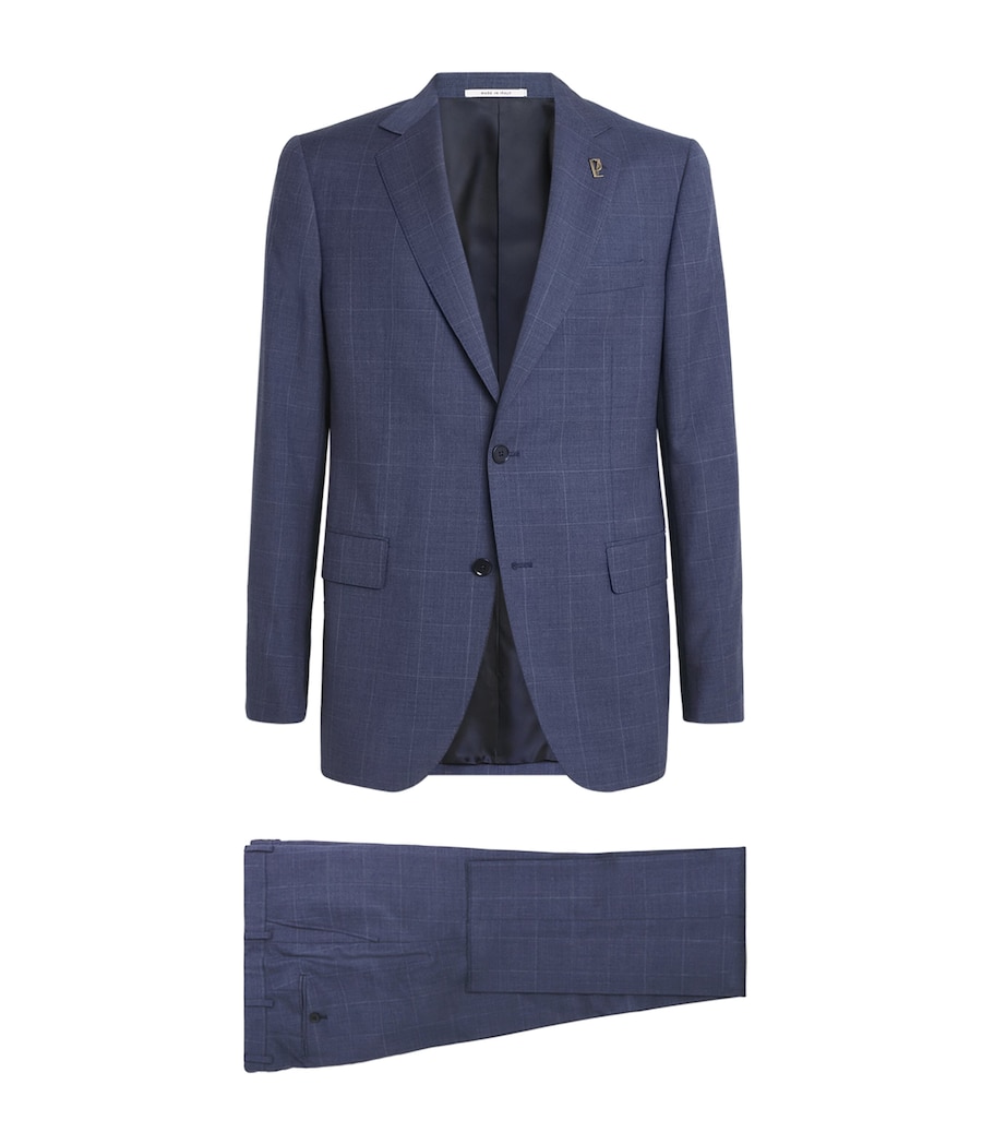 Pal Zileri Mens Wool Check Vicenza 2-Piece Suit Blue Image 1