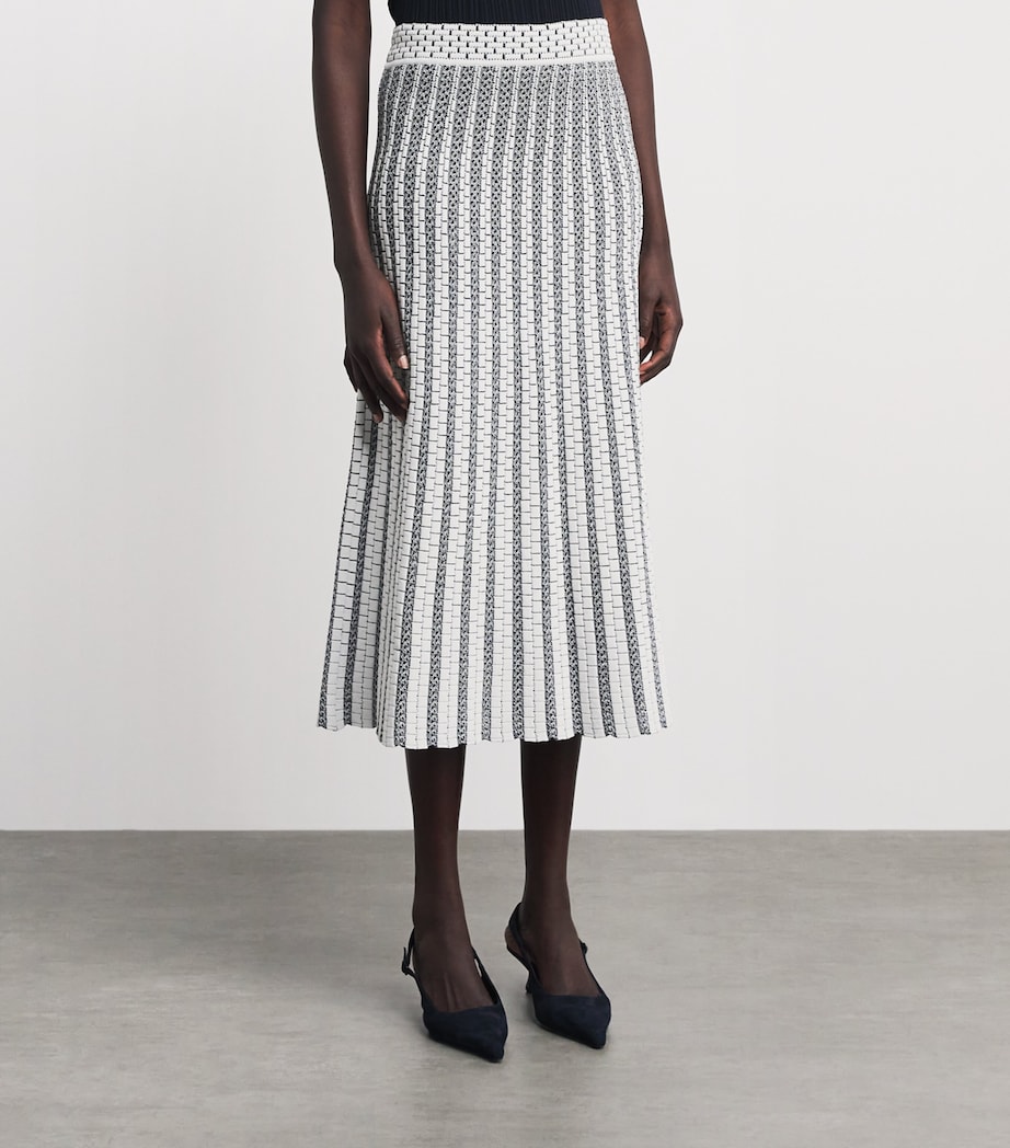 VALENTI Womens Knitted Midi Skirt White Blue Image 4